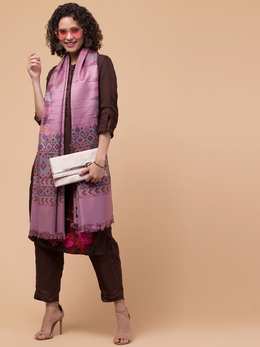 Tweedle Kullu Design Woven Stole with Fringes