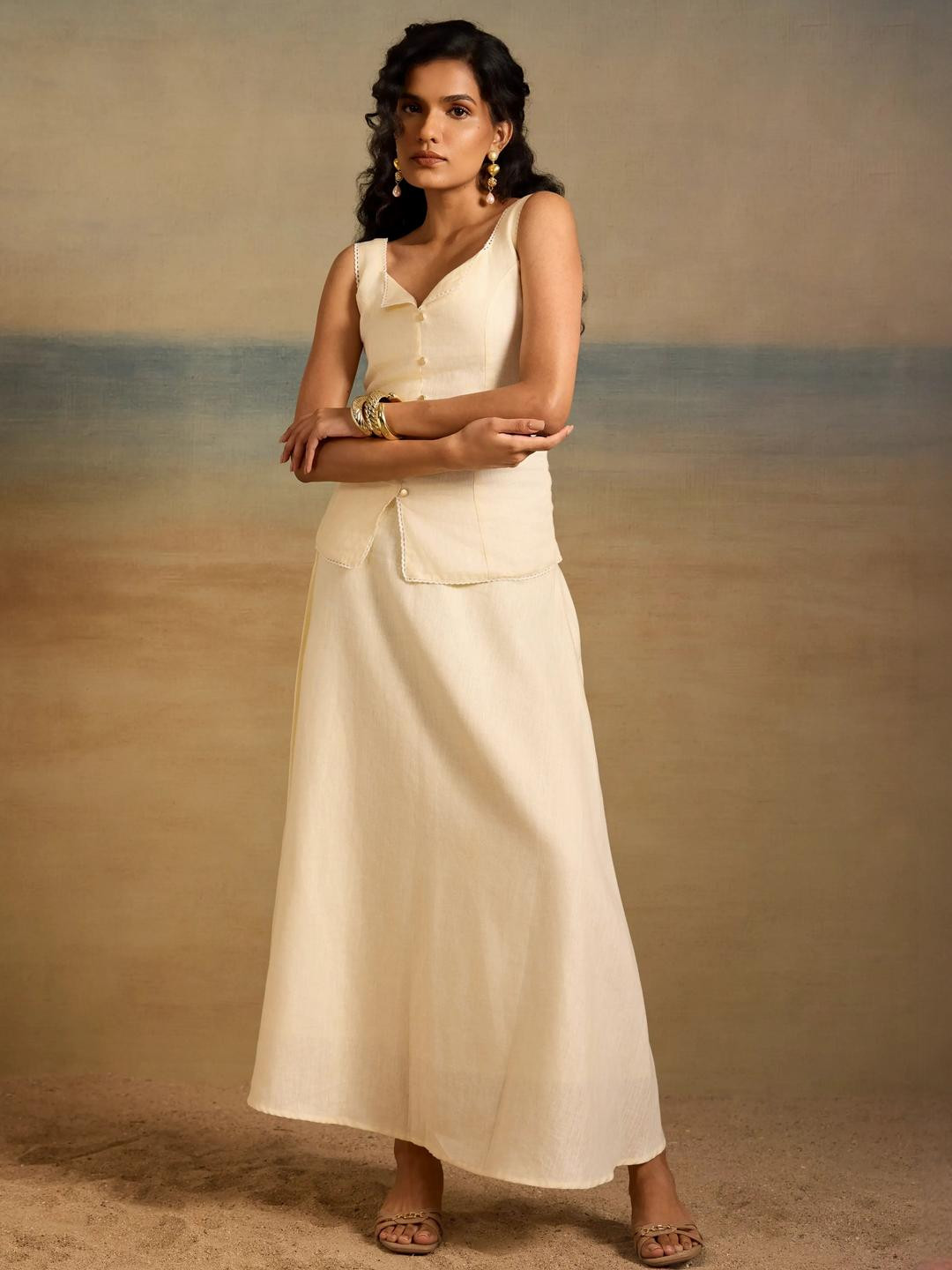 dhaaga Tala  Women V-Neck Shoulder Straps Smocked Top