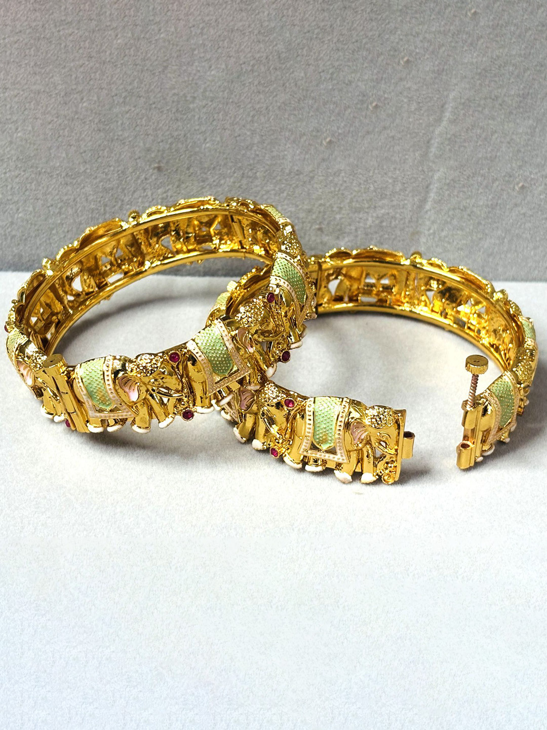 LA FILLE D'OR Set Of 2 Gold-Plated American Diamond Studded Temple Bangles