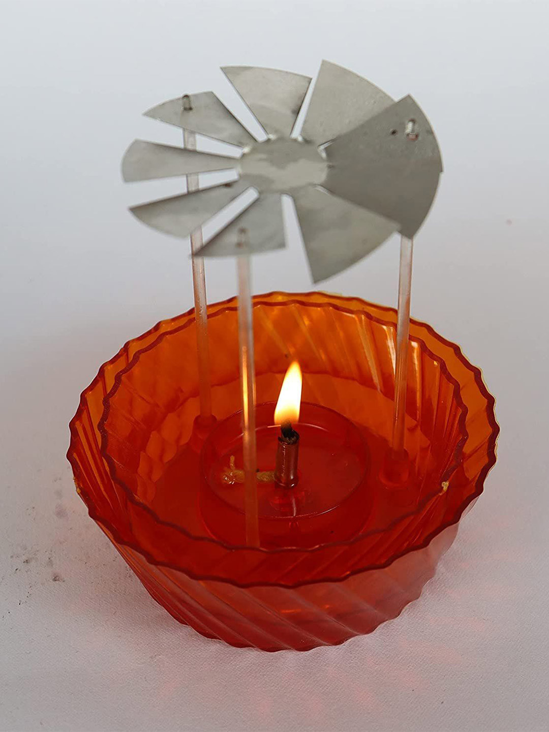 CRAFTAM Grey & Red Diwali Gift Self Rotation Reflection Diya
