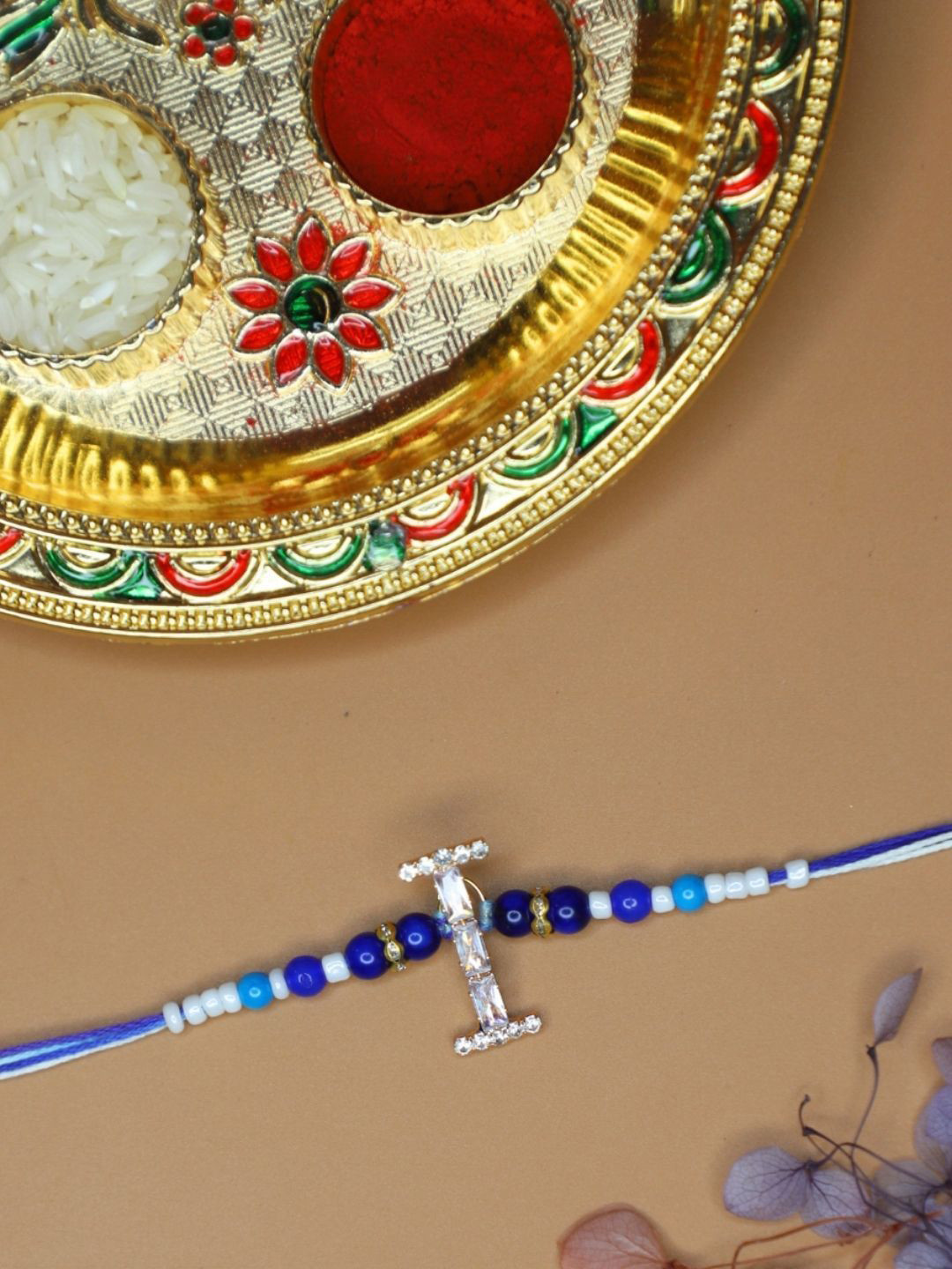 House of Pataudi Alphabet I Initial Rakhi With Roli Chawal & Greeting Card