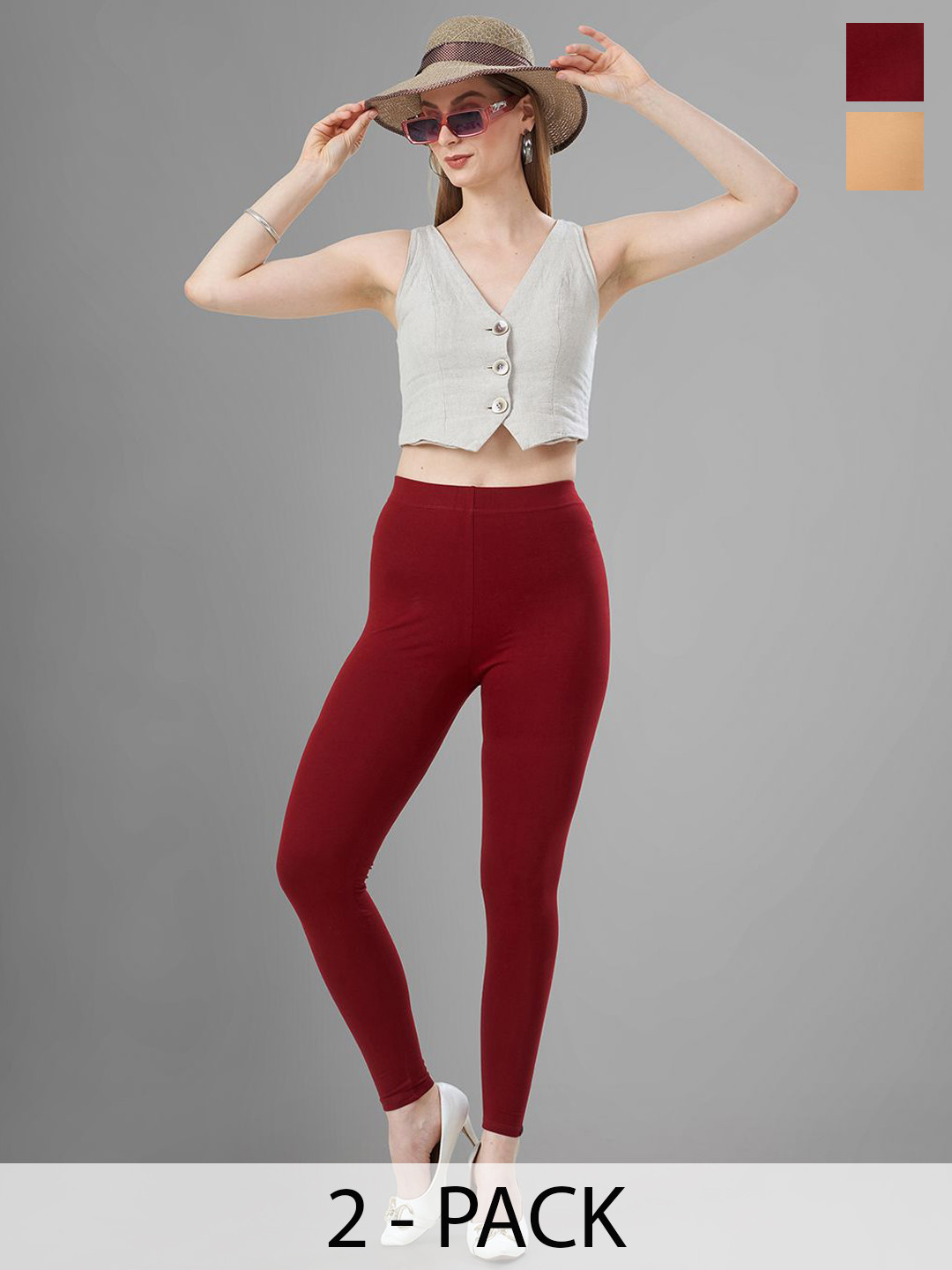 T19 Pack Of 2 4-Way Stretchable Ankle Length Leggings