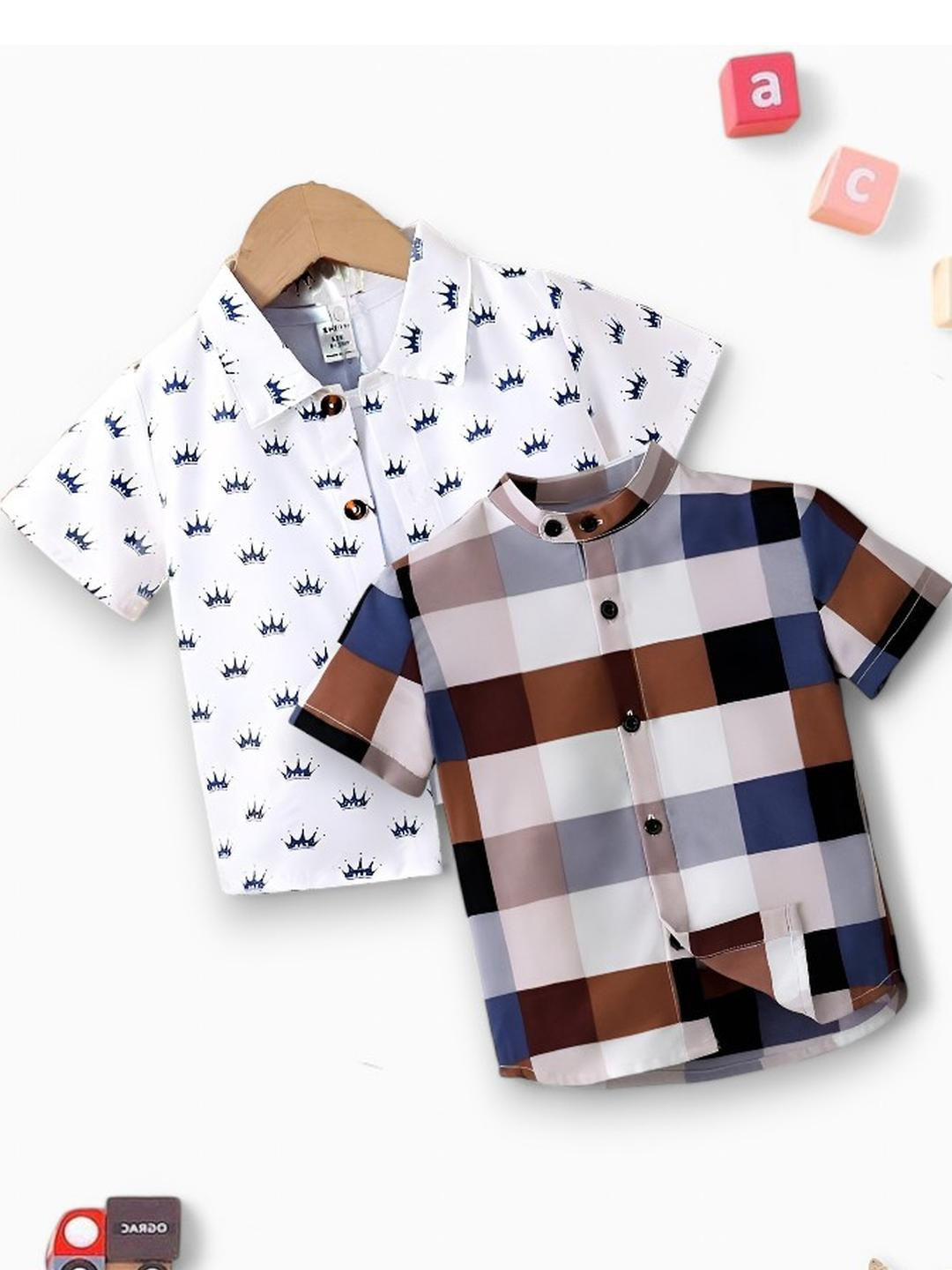 Boys Shirt Checkered, Printed Casual Short Sleeve Shirts Pack of 2