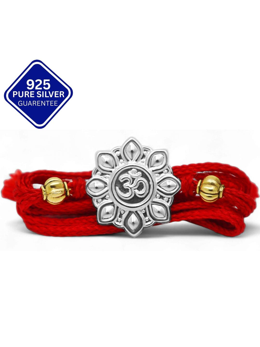 925 Silver Rakhi for Brother with Roli Kum Kum, Certificate and Greeting Card