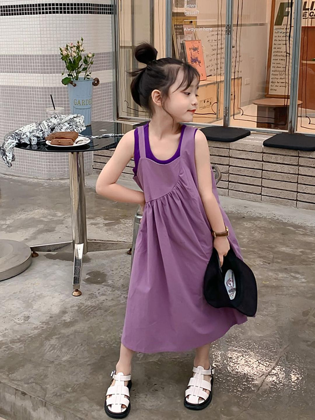 LULU & SKY Girls Cotton Fit & Flared Midi Dress With Fitted  Vest