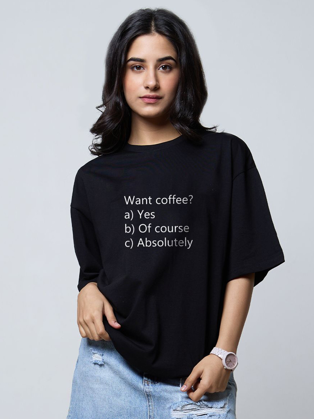 DKY Typography Printed Drop-Shoulder Sleeves Oversized Pure Cotton T-shirt