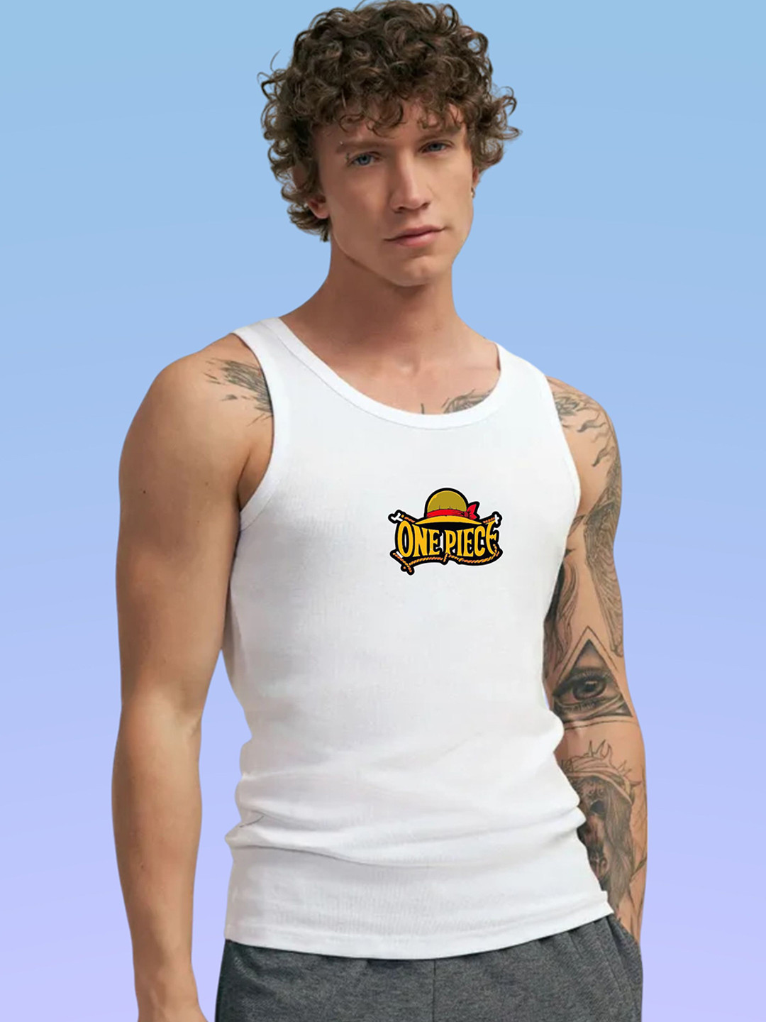 Uniplanet store Printed Scoop Neck Gym Vest UVM-NEWCAP-ONEPIECE-WHT-S