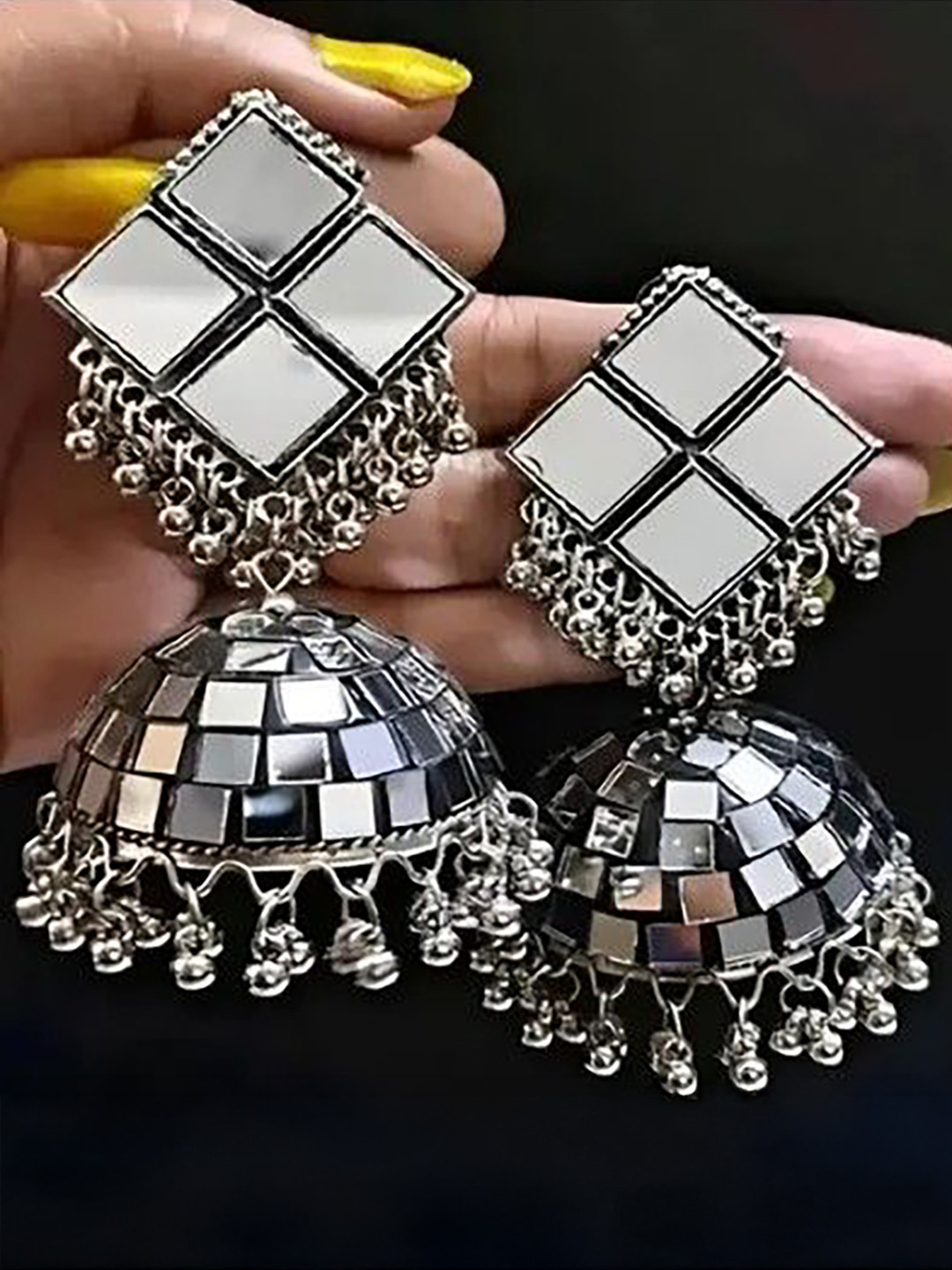 Samridhi DC Ghunghru Beaded Oxidised Dome Shaped Jhumkas