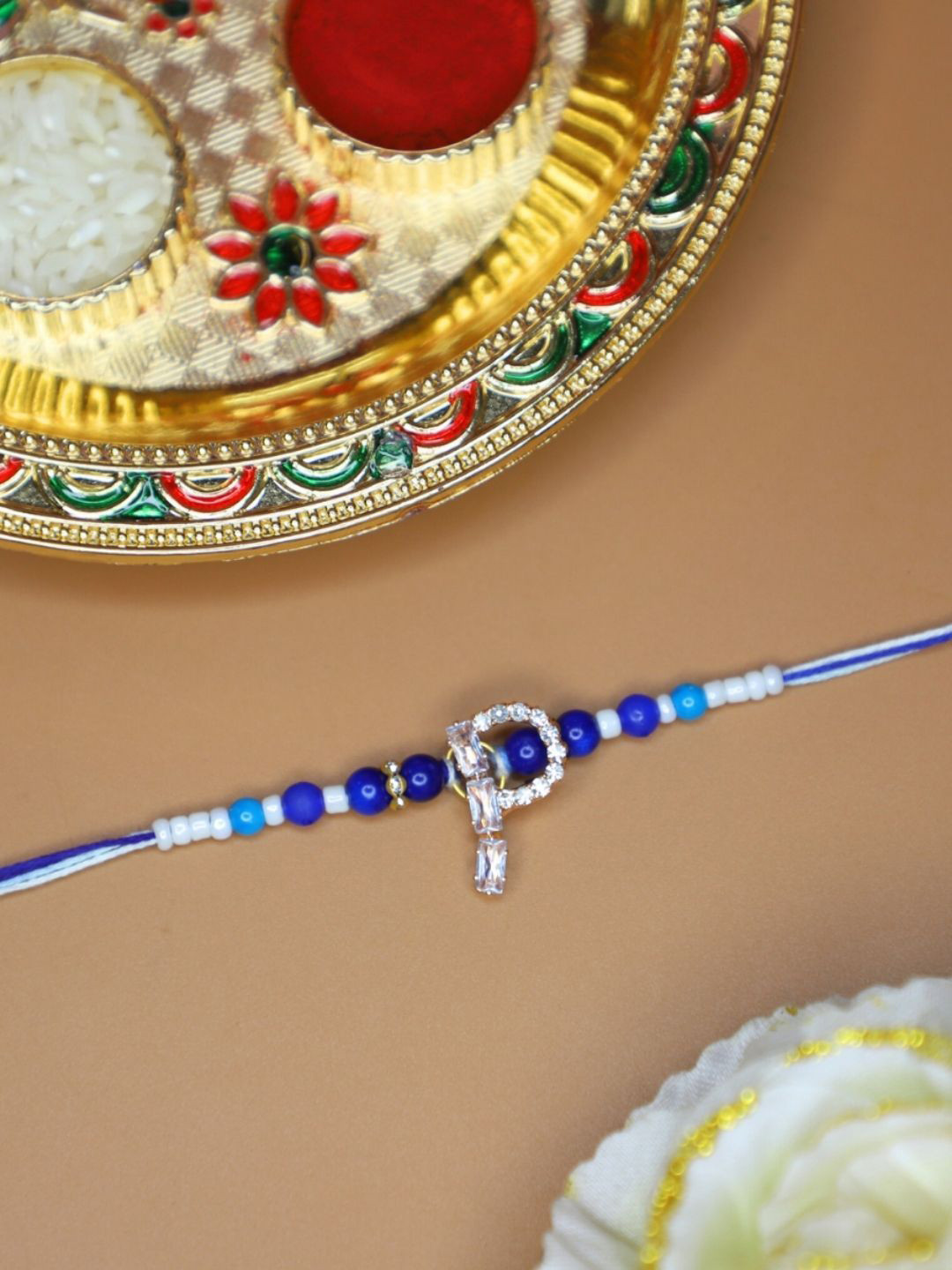 House of Pataudi Alphabet P Initial Rakhi With Roli Chawal & Greeting Card