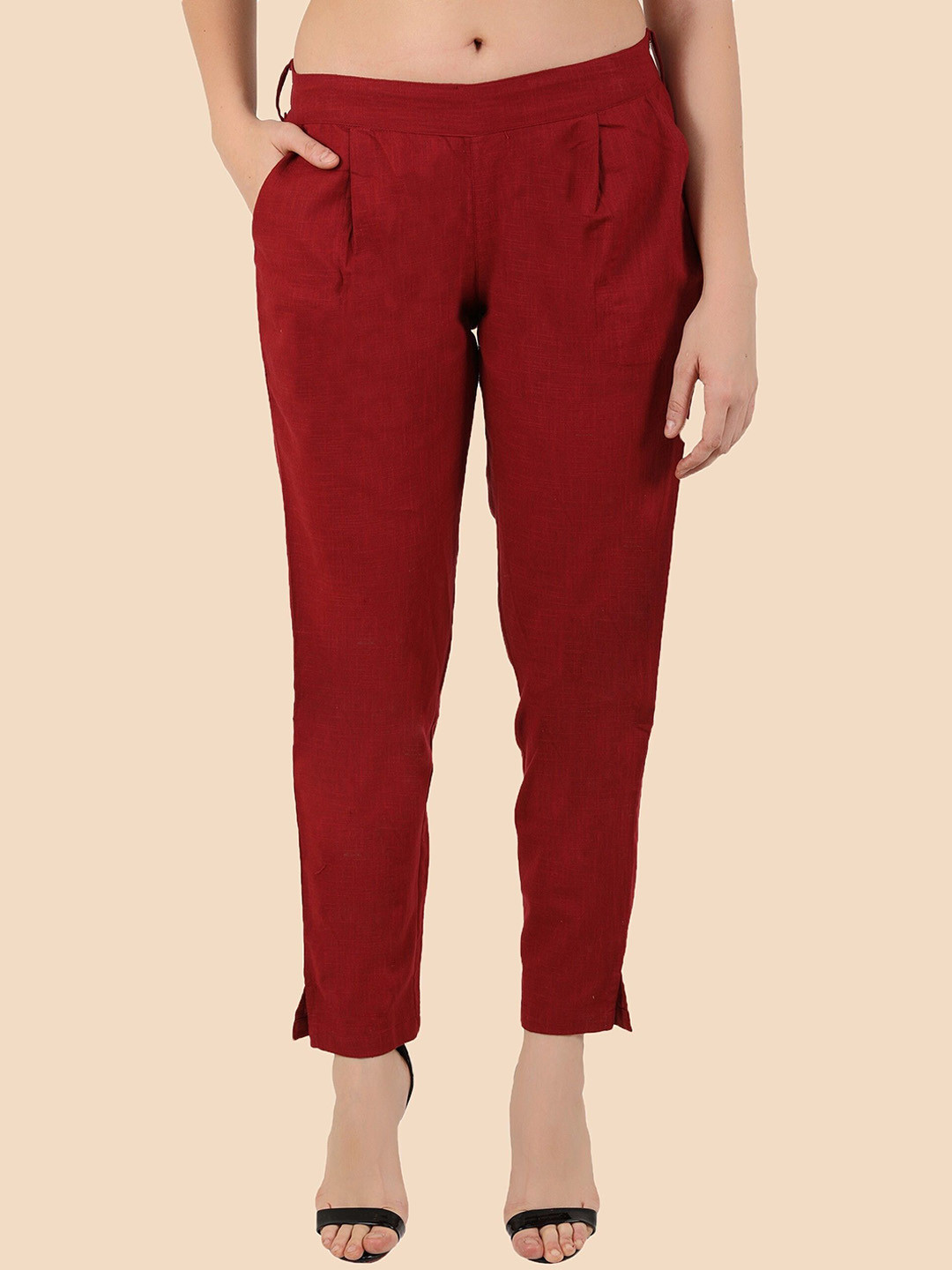 SVKETAIL Women Cherry Red Comfort Pleated Cigarette Trousers