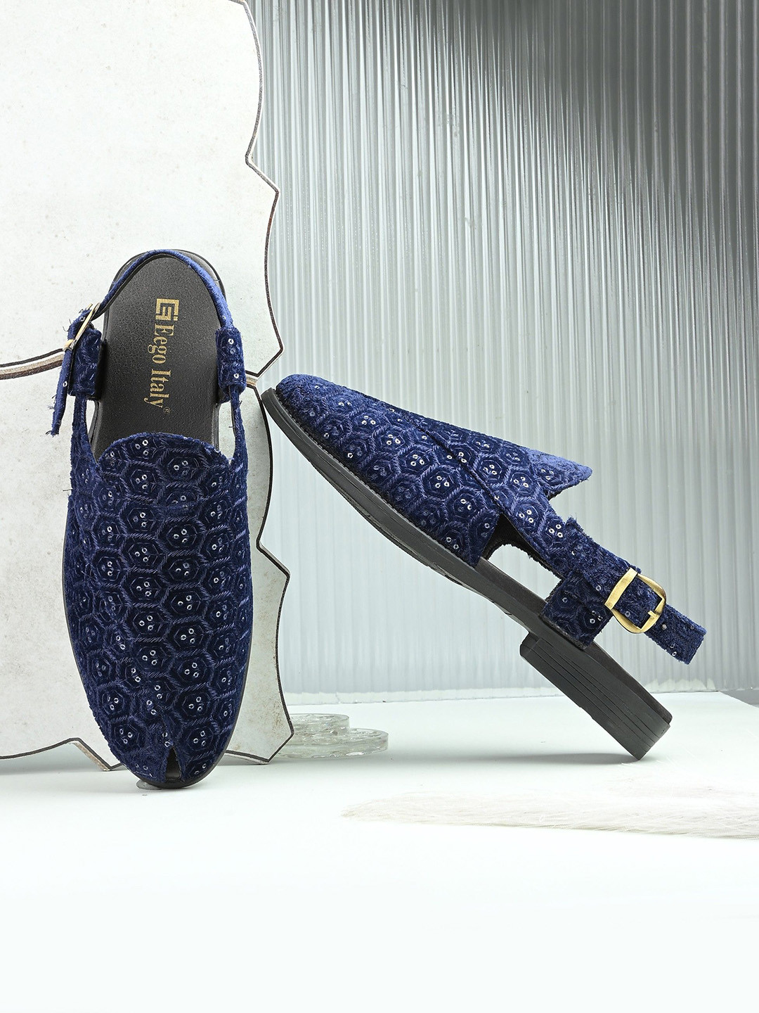 Eego Italy Men Embellished Ethnic Block Mules
