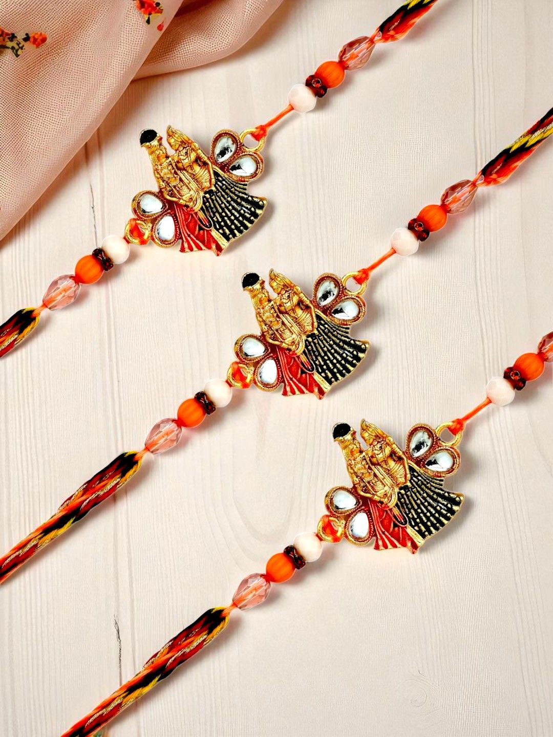 ADIVA Set of 3 Thread Rakhis with Roli Chawal Chandan Card