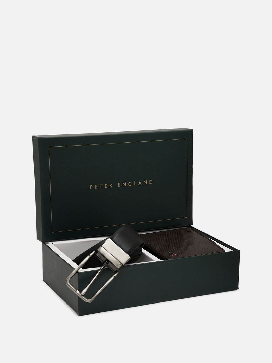 Peter England Men Textured Leather Belt and Wallet Gift Set
