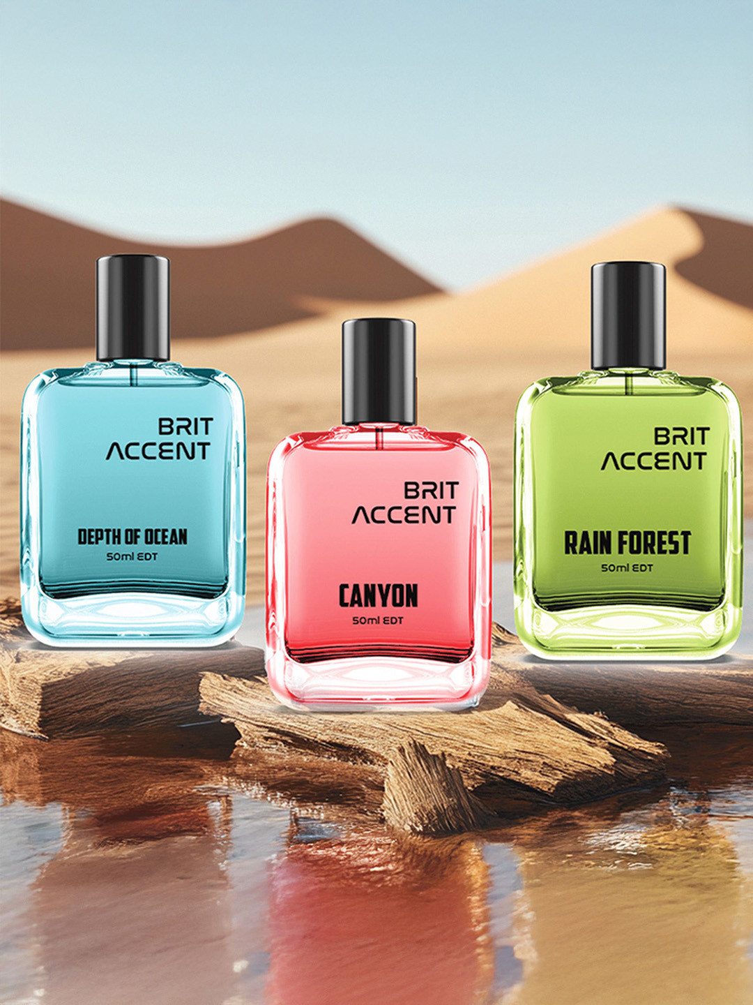 BRIT ACCENT Set Of 3 Depth Of Ocean-Rain Forest & Canyon Eau De Toilette - 50 ml Each