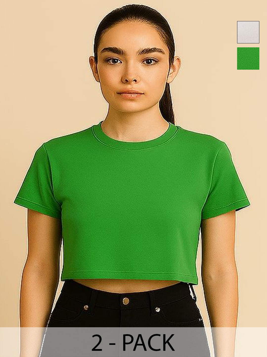 GAB Pack Of 2 Round Neck Pure Cotton Short Sleeves Cropped T-Shirts