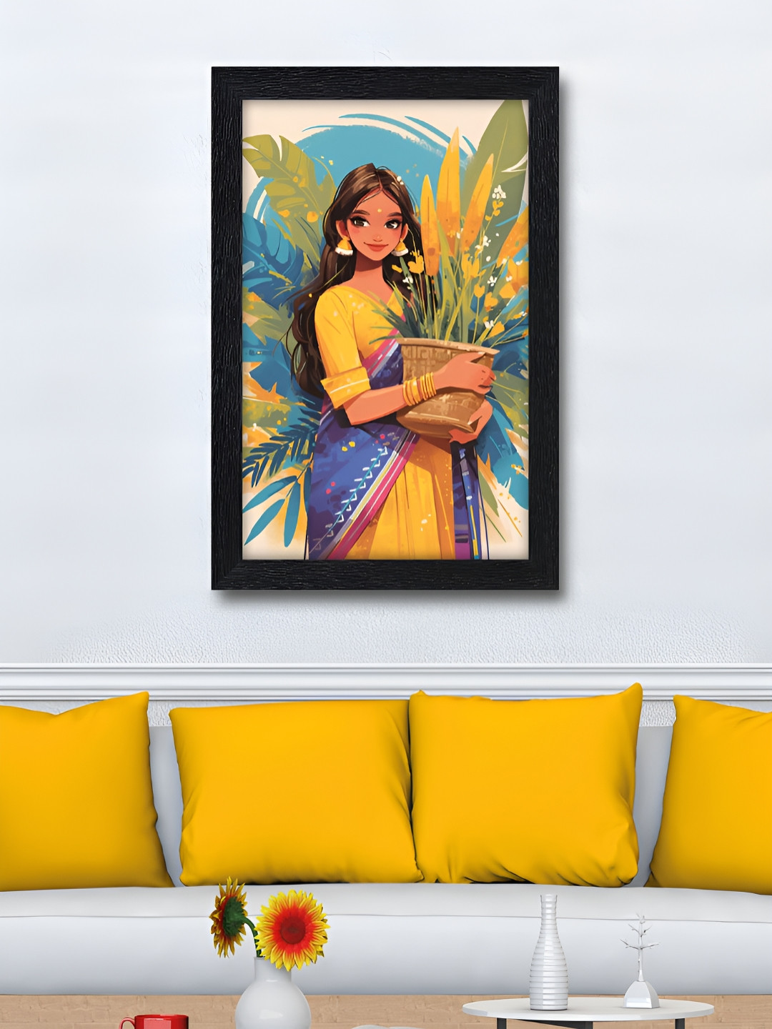Aura Blue & Green Indian Woman In Traditional Attire Wall Art