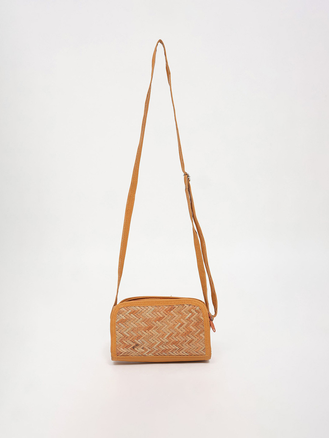 Exotic India Textured Structured Bamboo Sling Bag With Adjustable Strap