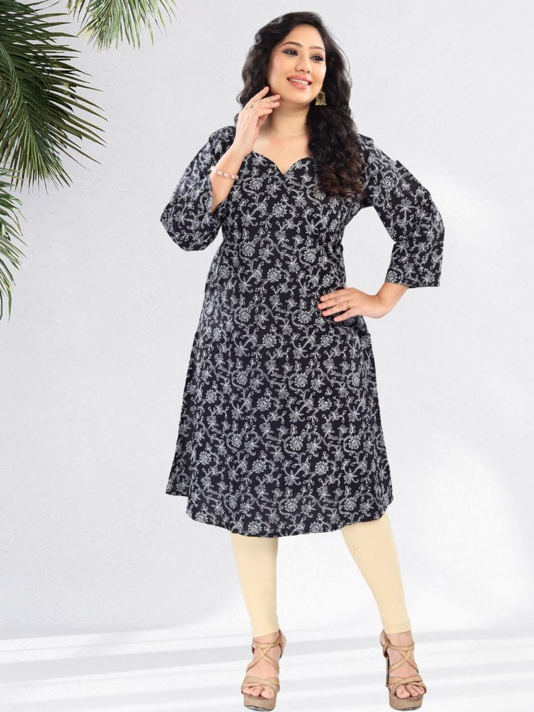 Kalamkari Printed Sweetheart Neck Kurti