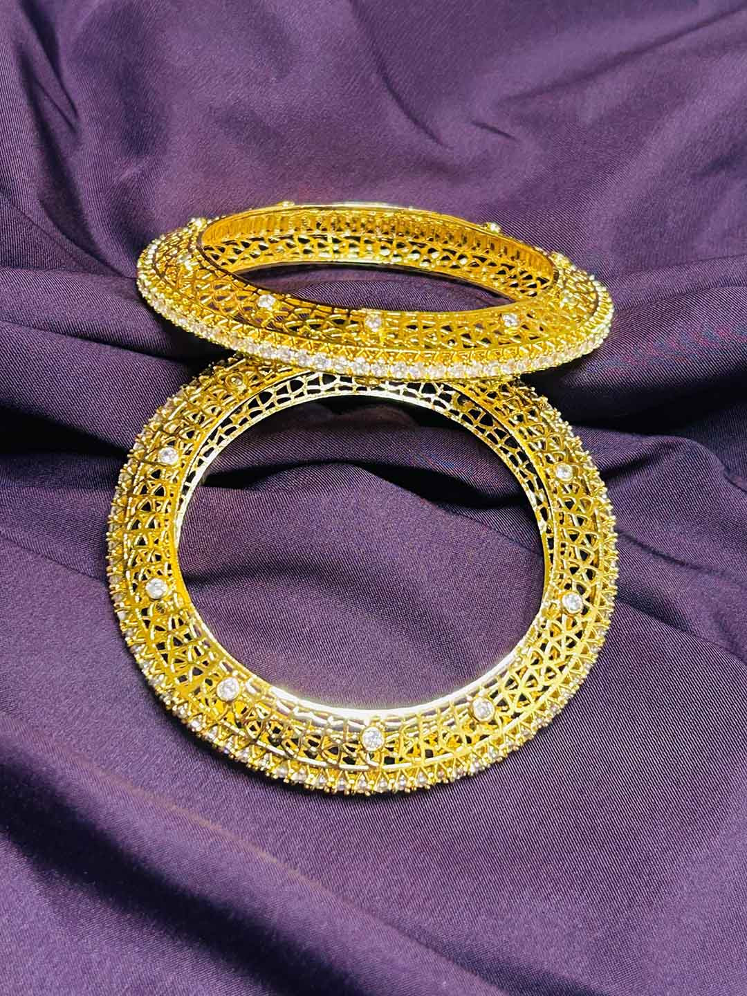 LA FILLE D'OR Set Of 2 Gold-Plated American Diamond Studded Bangles