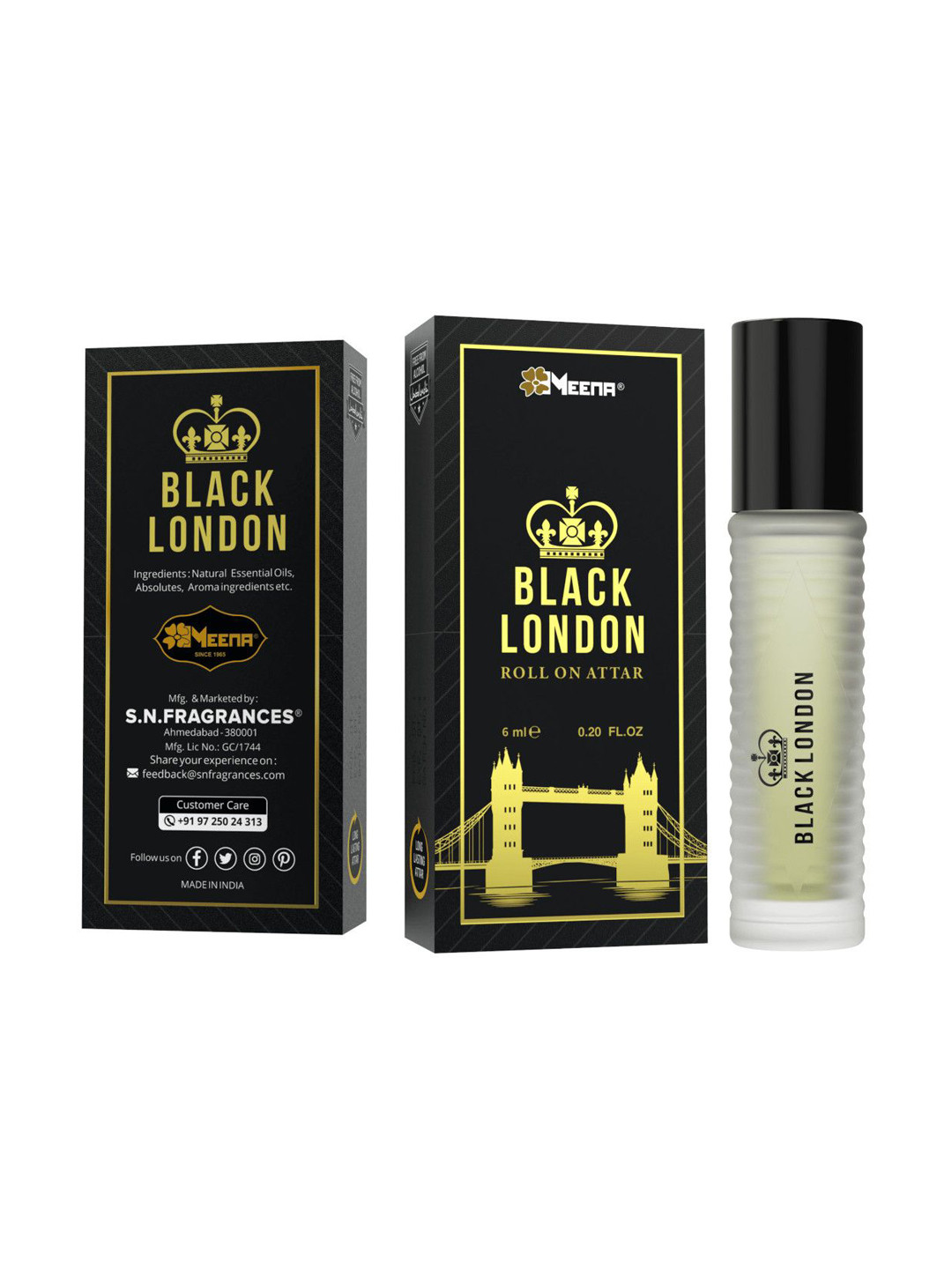MEENA Black London Long Lasting Roll On Attar - 6 ml