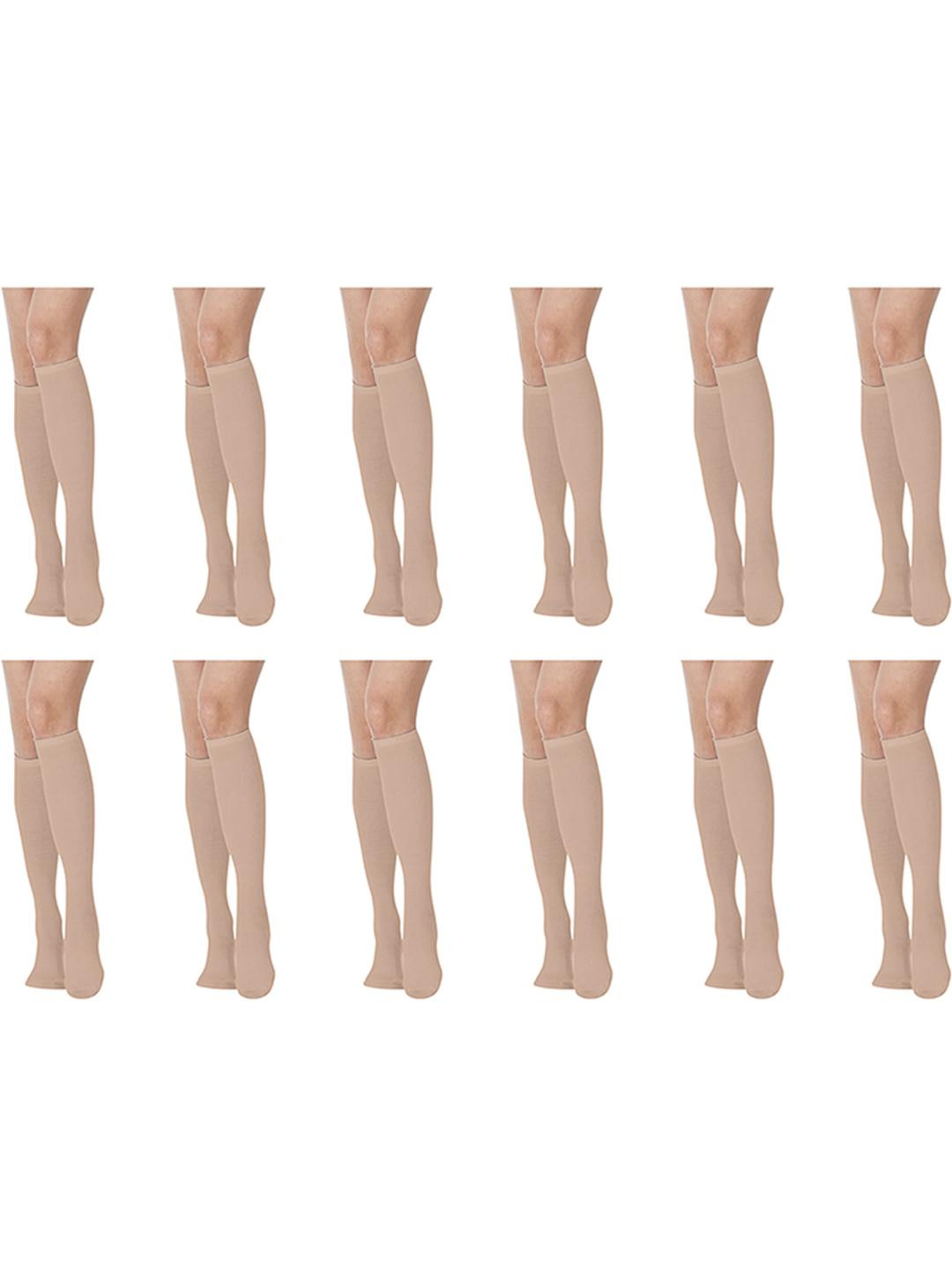 MUKHAKSH Women Set Of 12 Cotton Plain Knee High Socks