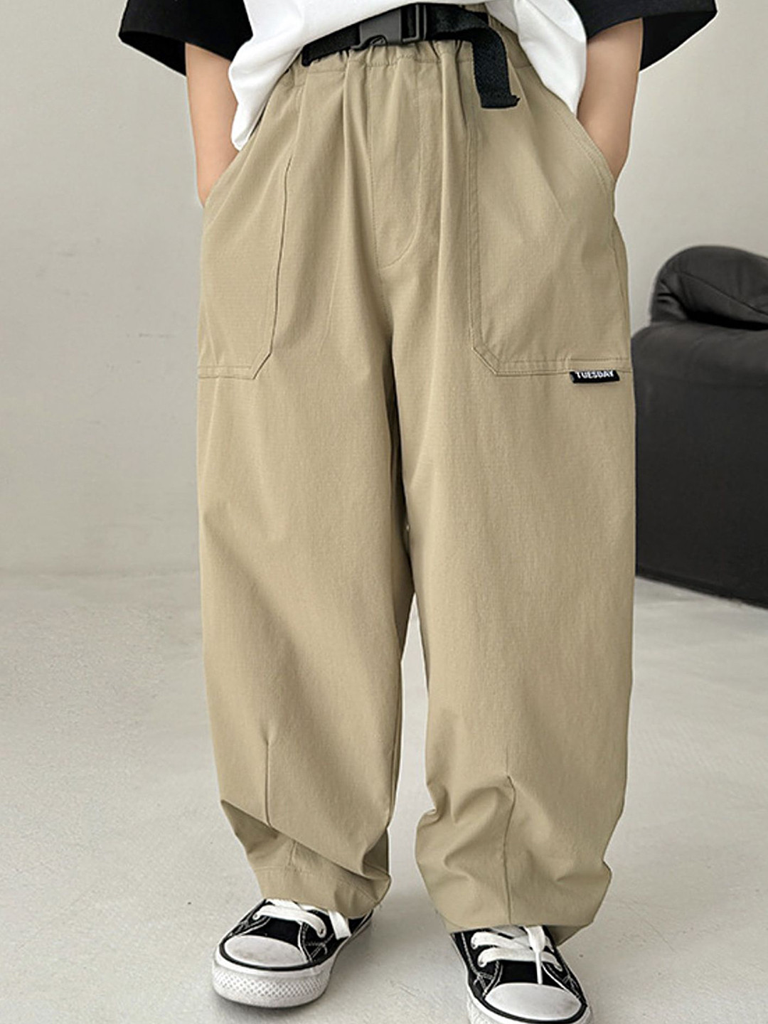 LULU & SKY Boys Loose Fit High-Rise Buckle Trousers