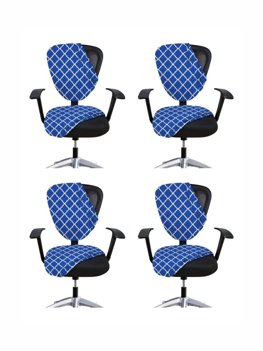 Lazi Set Of 4 Blue Printed Stretchable Office Chair Covers