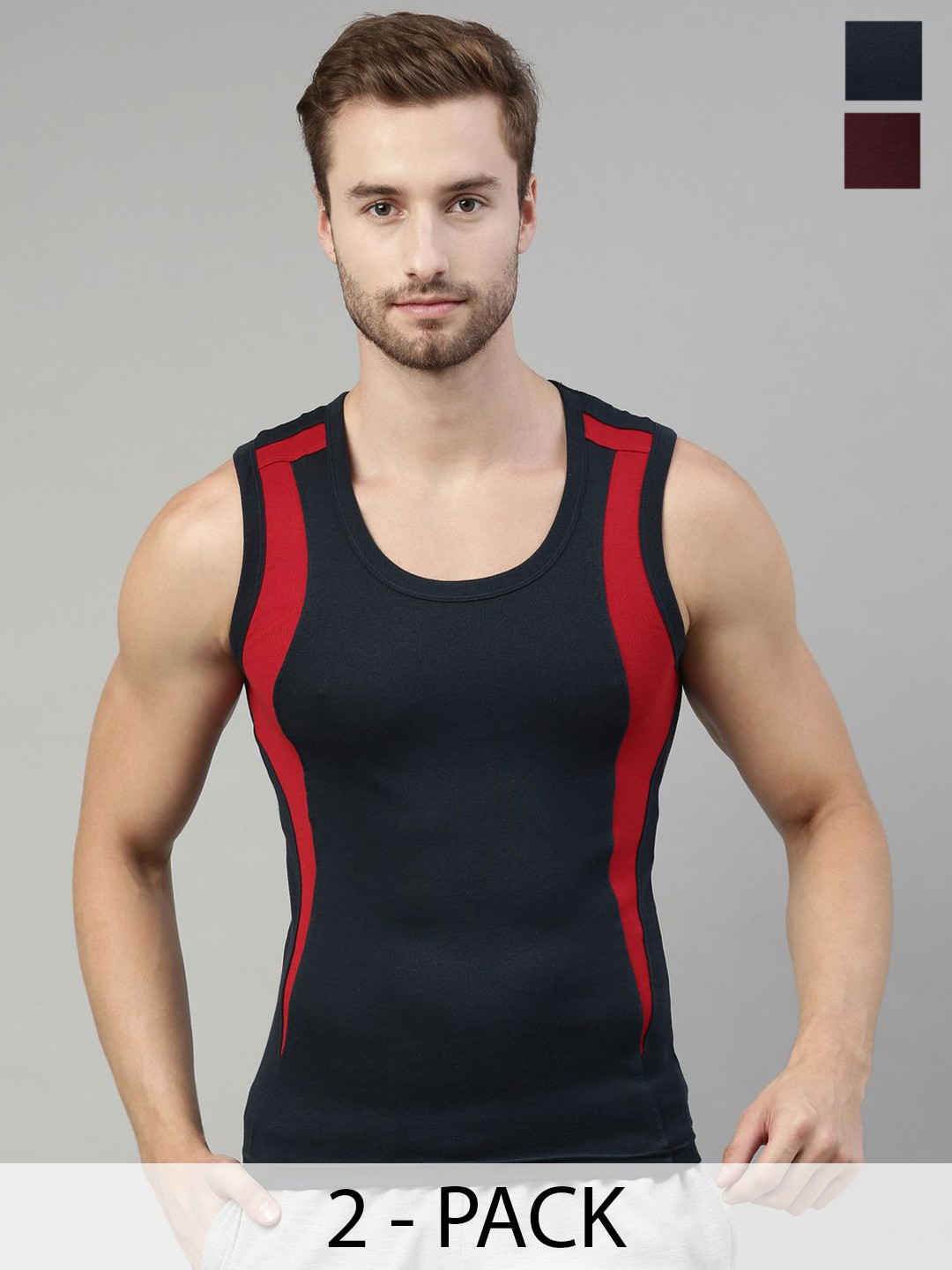 Dixcy Scott Originals Pack Of 2 Colourblocked Round Neck Gym Vests DSO-BOLD GYM VEST (B 11