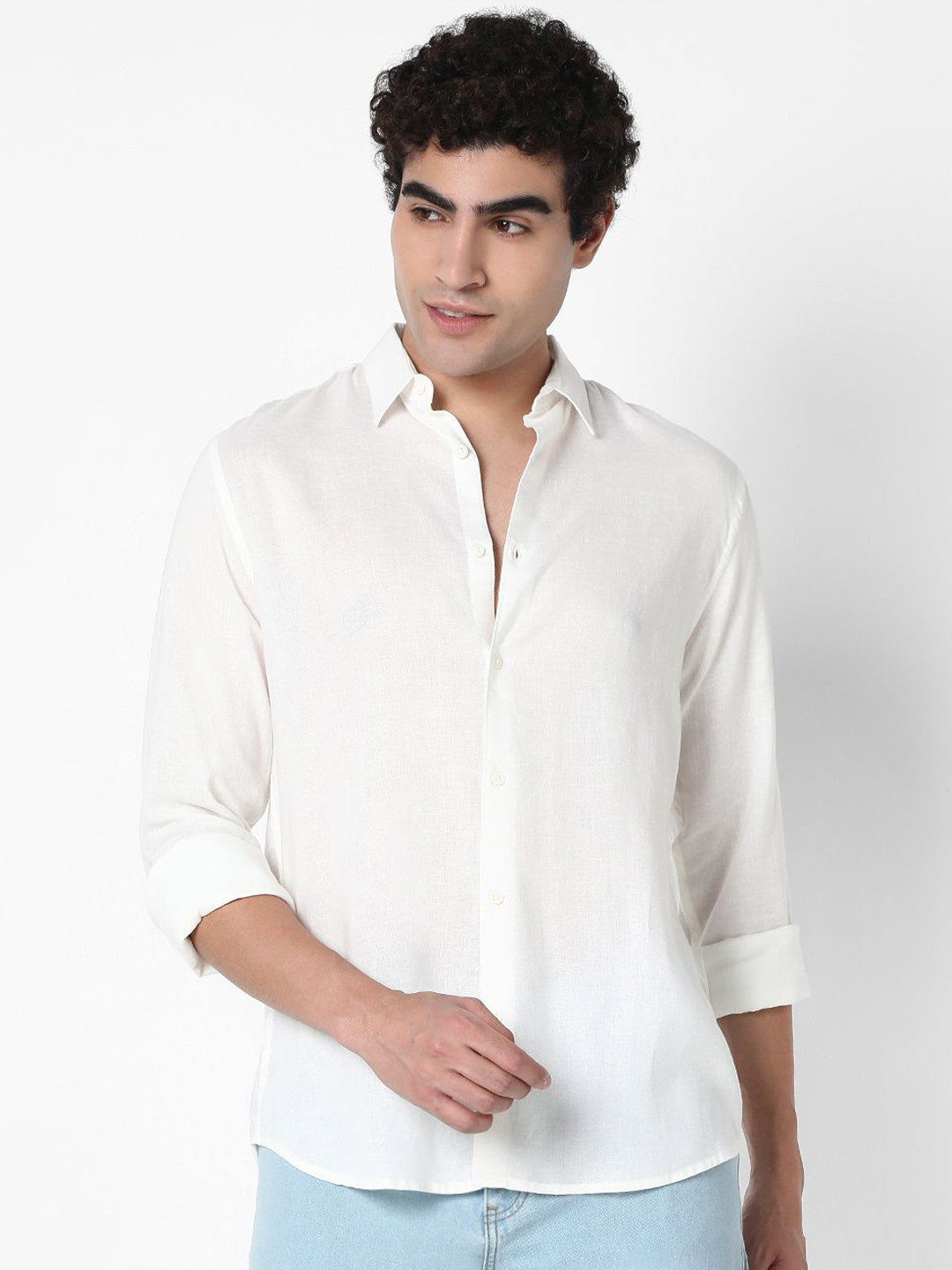 R&B Button Down Collar Long Sleeves Opaque Shirt