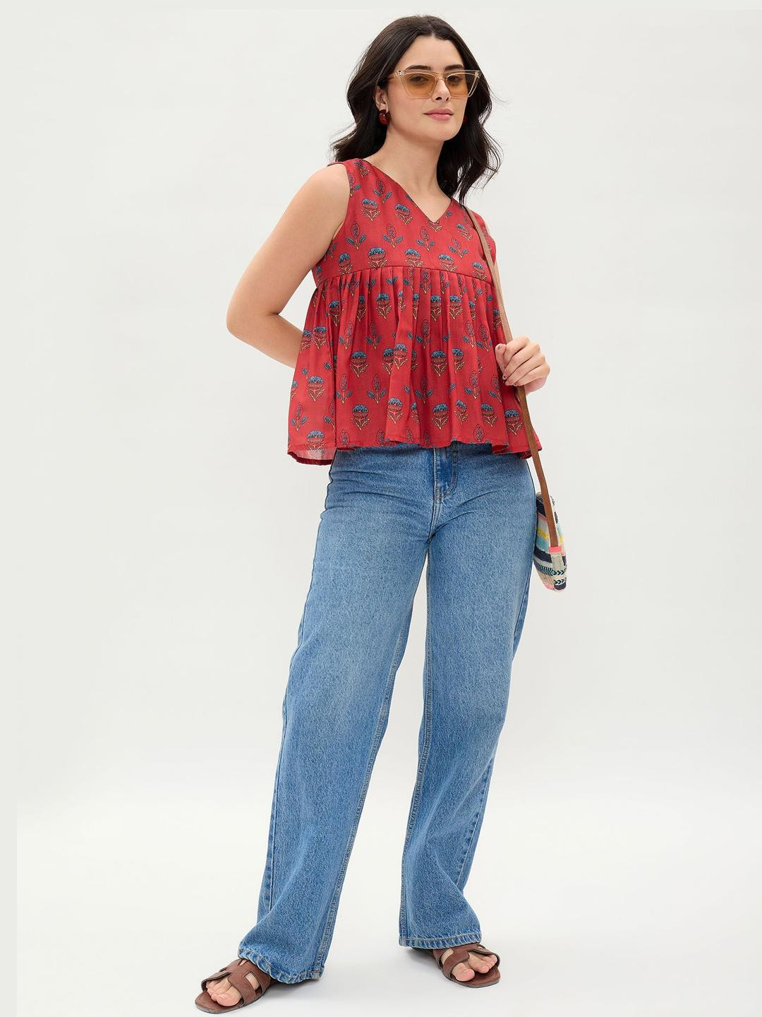 OCTICS Women Ethnic Motifs Printed Cotton Empire Top