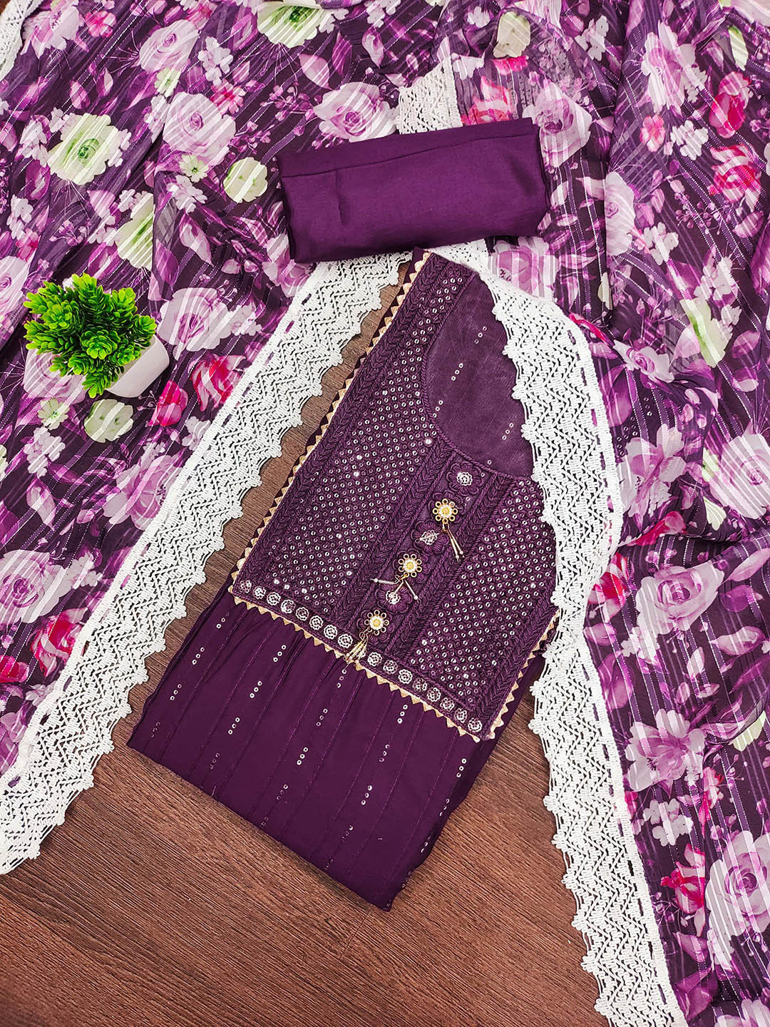 MANVAA Embroidered Roman Silk Unstitched Dress Material