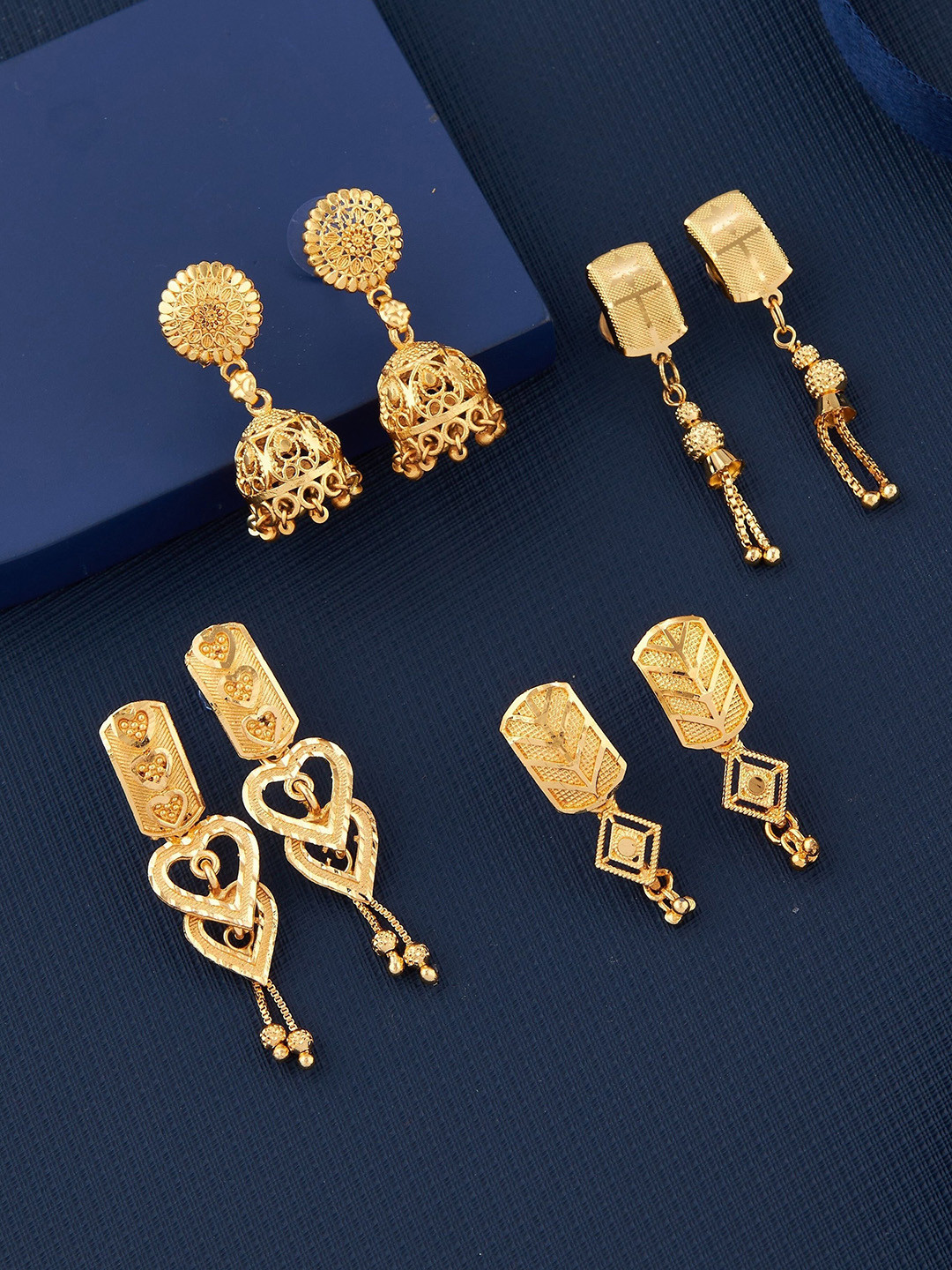 Anouk Set Of 4 Gold-Plated Rectangle Shaped Drop Earrings