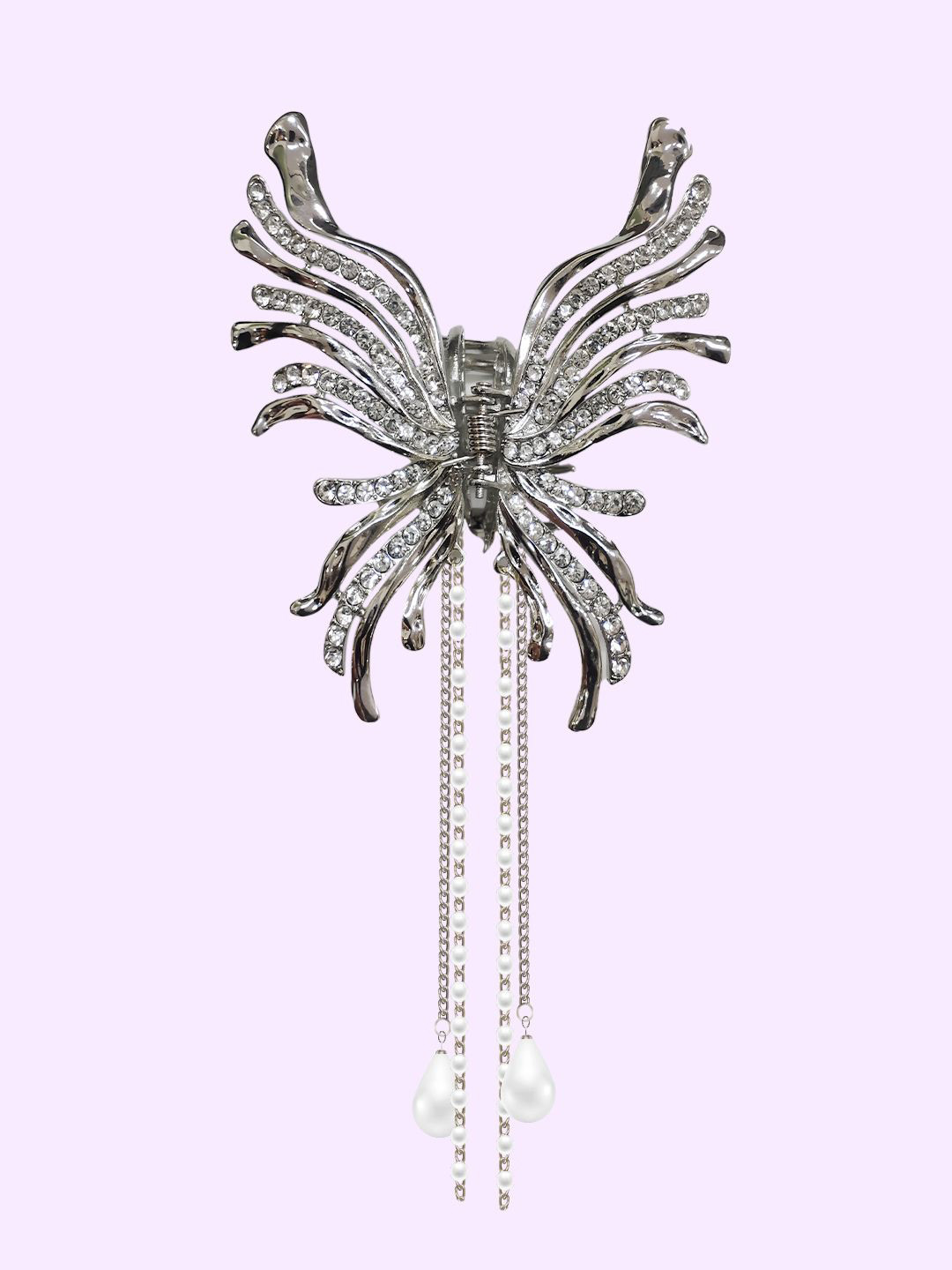 Matra Embellished Butterfly Wings Rhinestone Tassel Pearl Studded Hair Clutcher