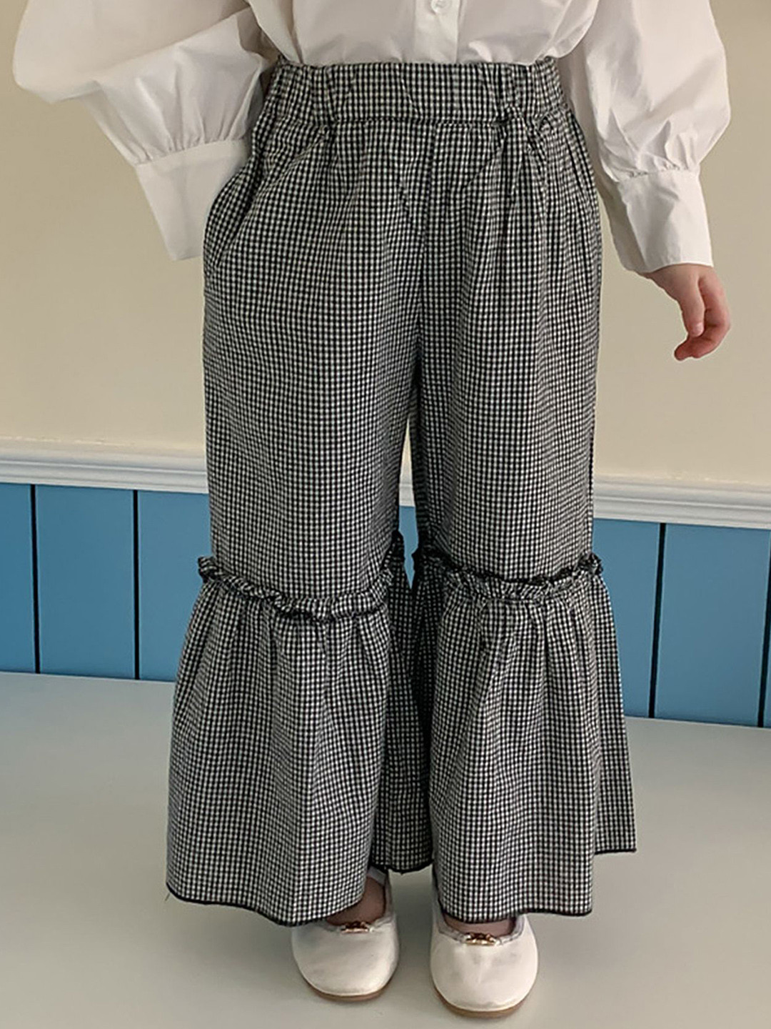 LULU & SKY Girls Gingham Checked Flared High-Rise Trouser