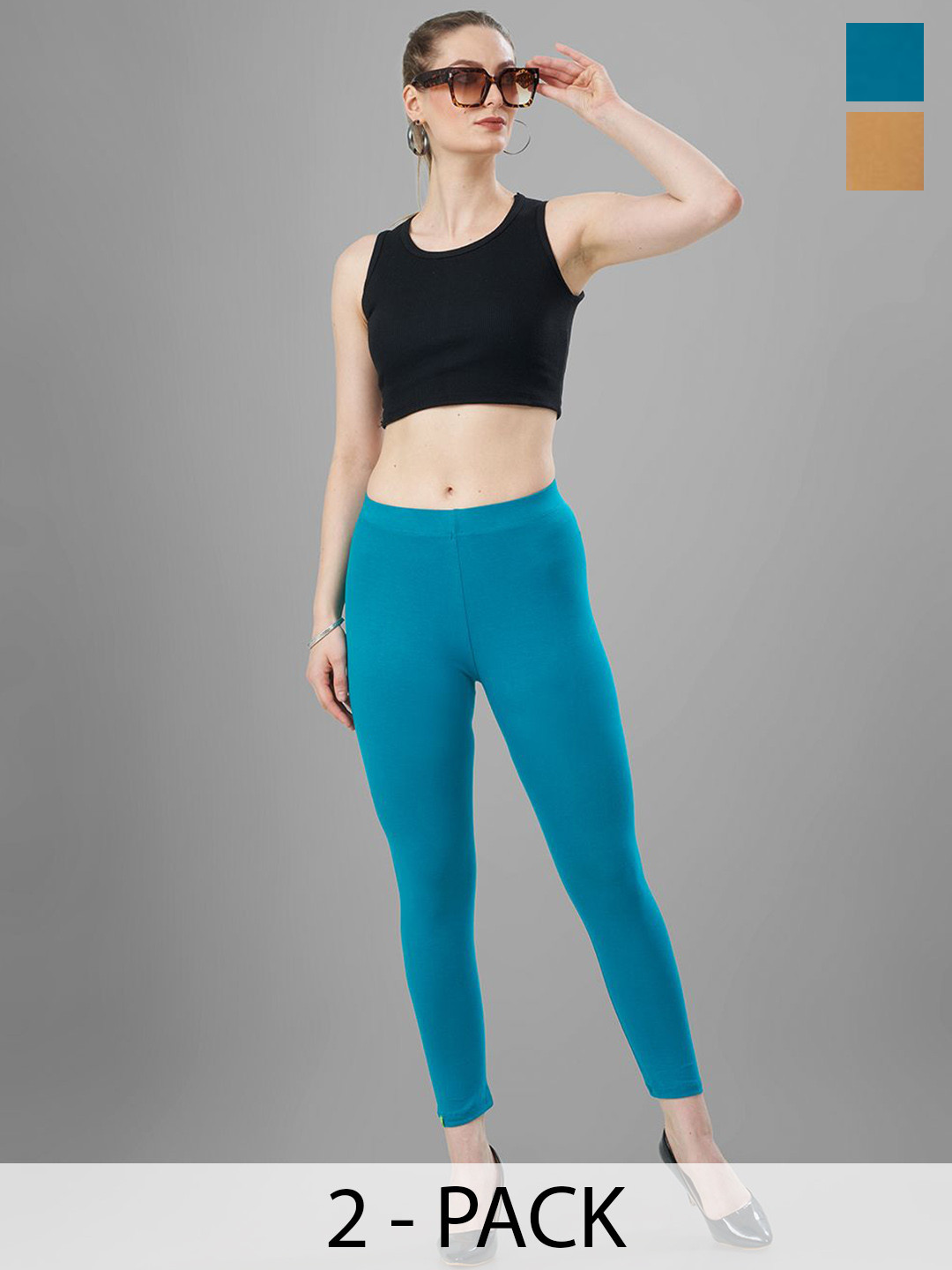 T19 Women TeaT19 Pack Of 2 4-Way Stretchable Ankle-LengthLeggingsl Leggings