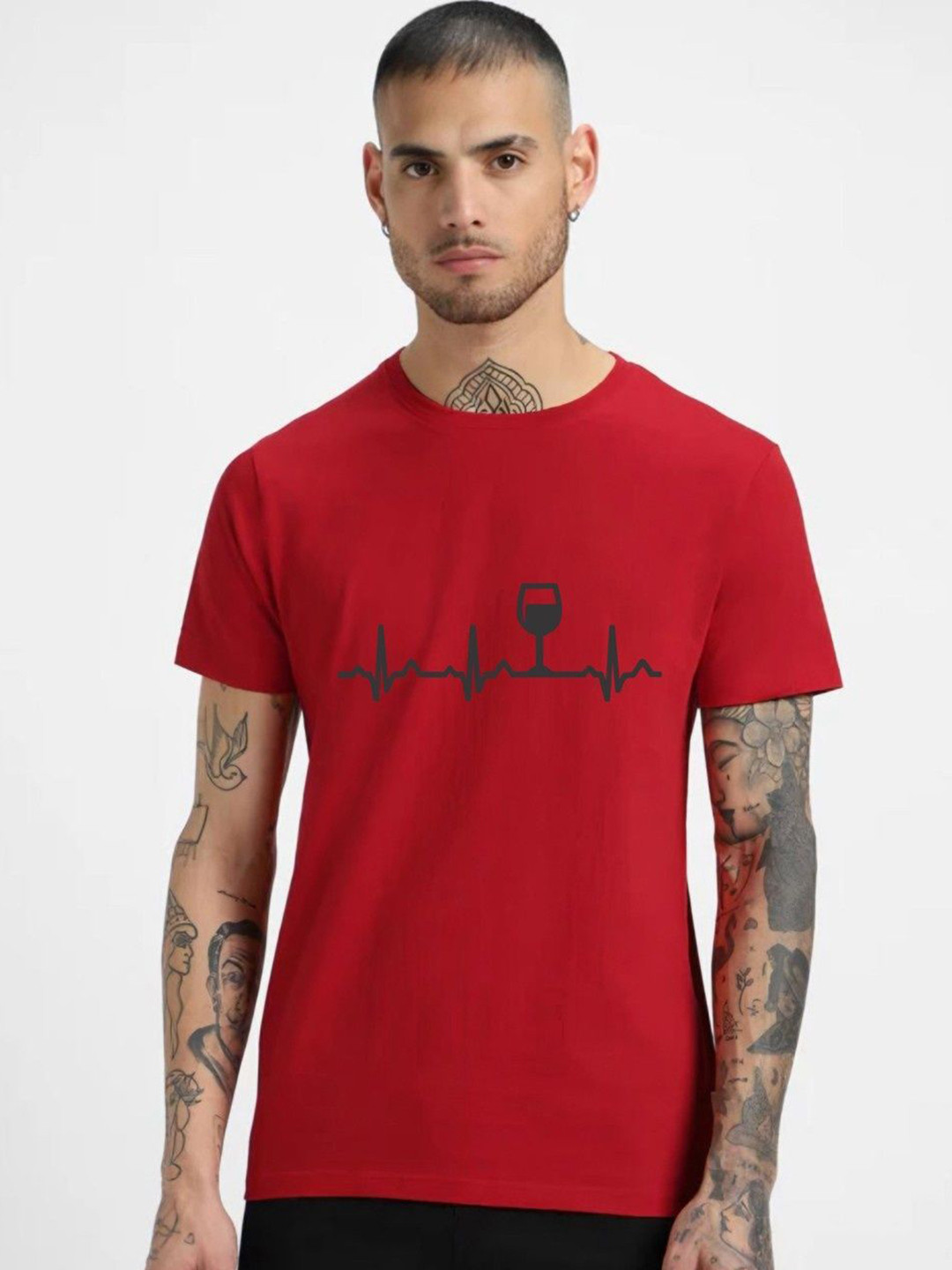 Red Graphic Printed Round Neck Regular Fit T-shirt