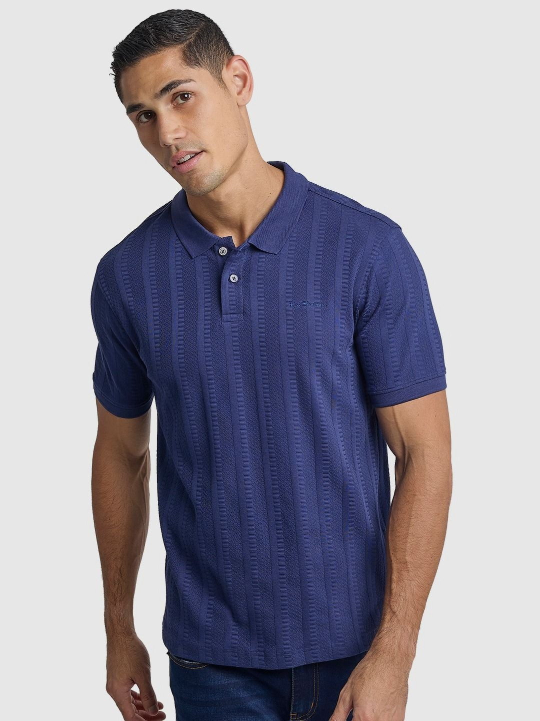 BEN SHERMAN Polo Collar Textured Short Sleeves Cotton T-shirt