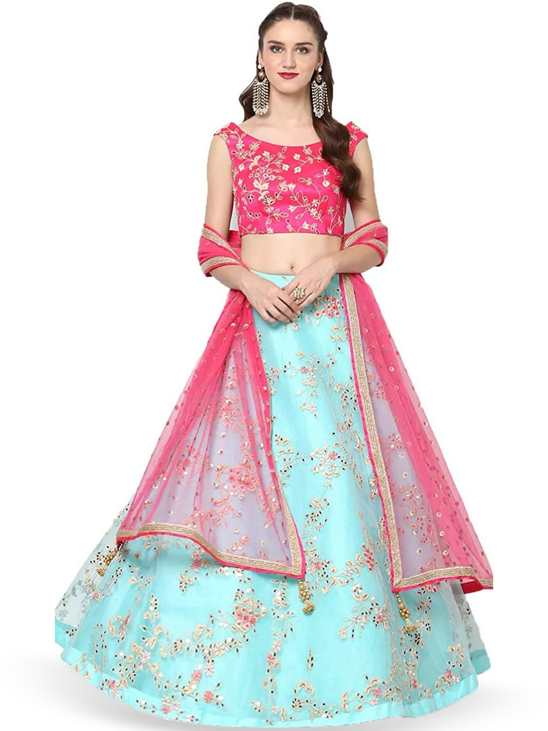 FULPARI Unisex Kids Embroidered Sequinned Semi-Stitched Lehenga & Unstitched Blouse With Dupatta