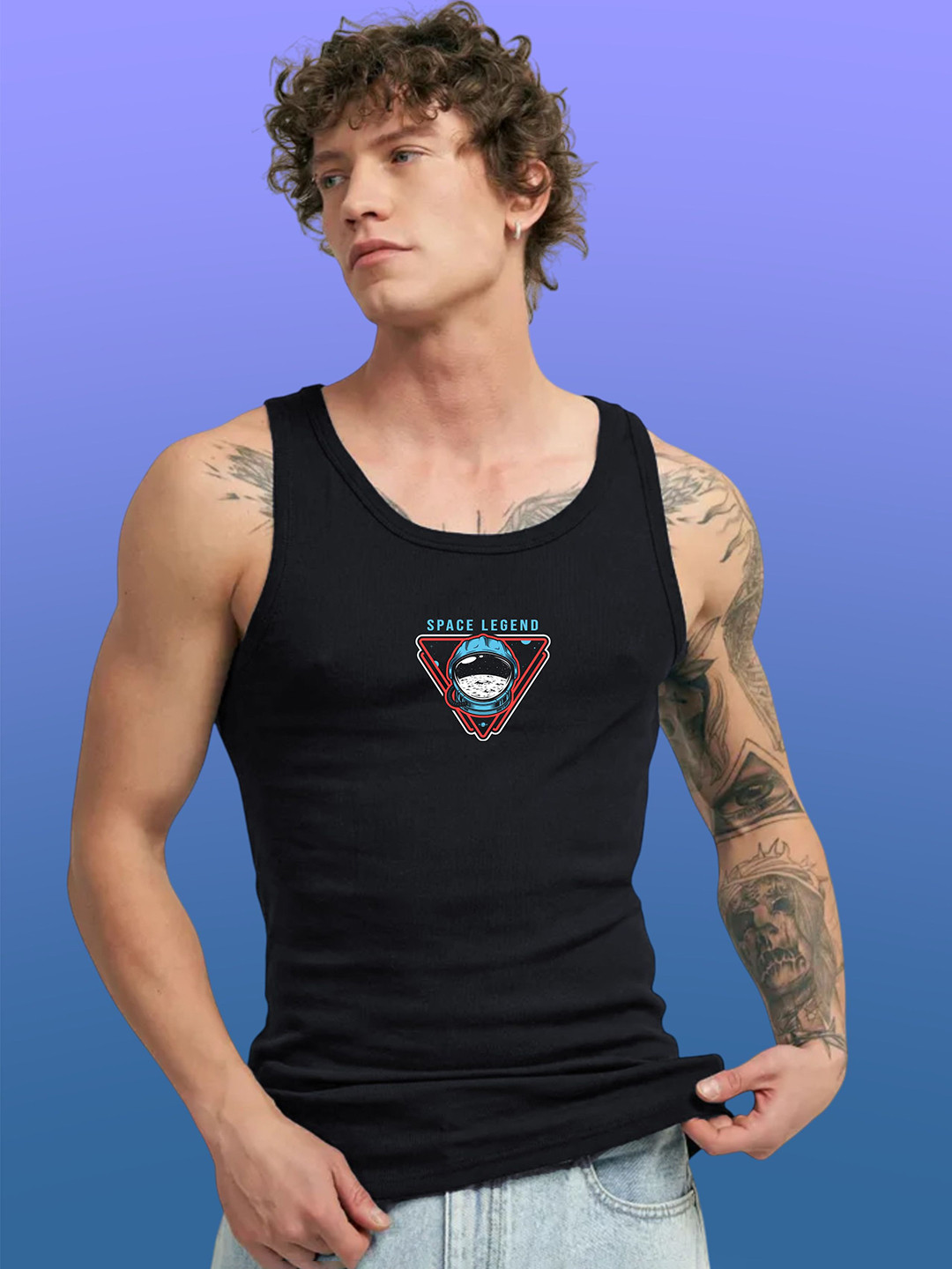 Uniplanet store Printed Scoop Neck Gym Vest UVM-SPACE-LEGEND-BLK-S