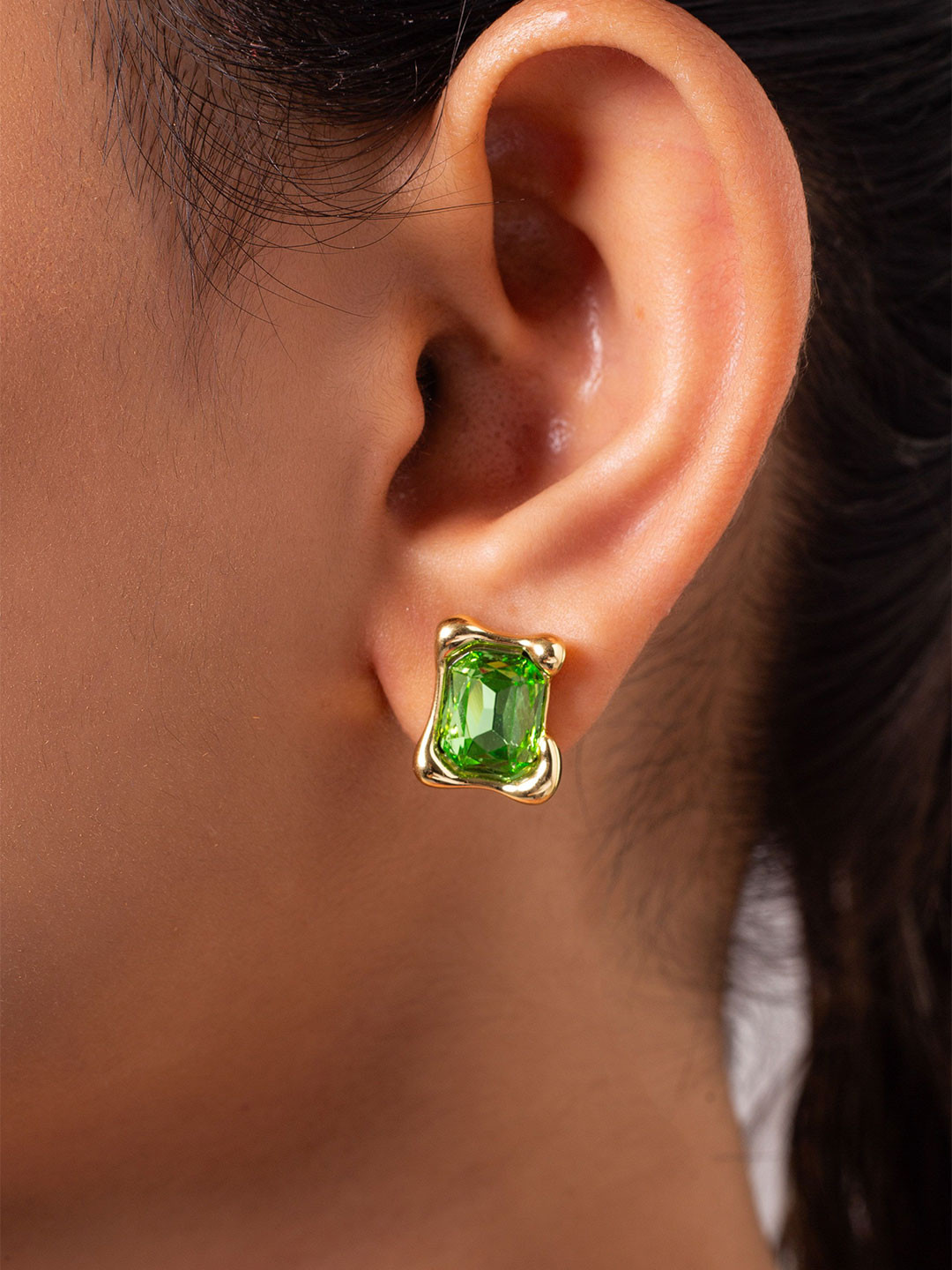 MINJI AND CO. Silver-Plated Artificial Stones Studded Octagon Shaped Studs