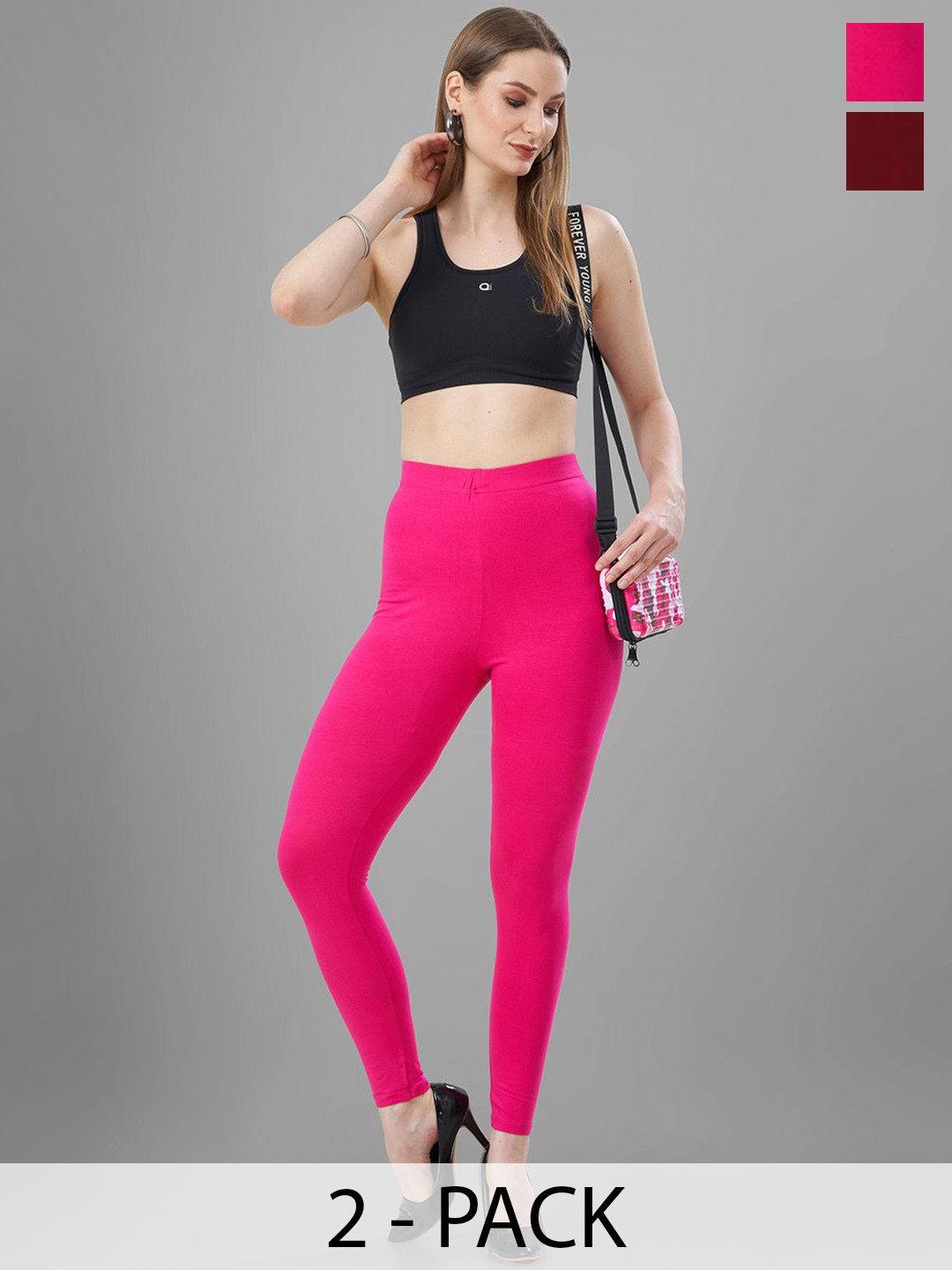 T19 Pack Of 2 4-Way Stretchable Ankle Length Leggings
