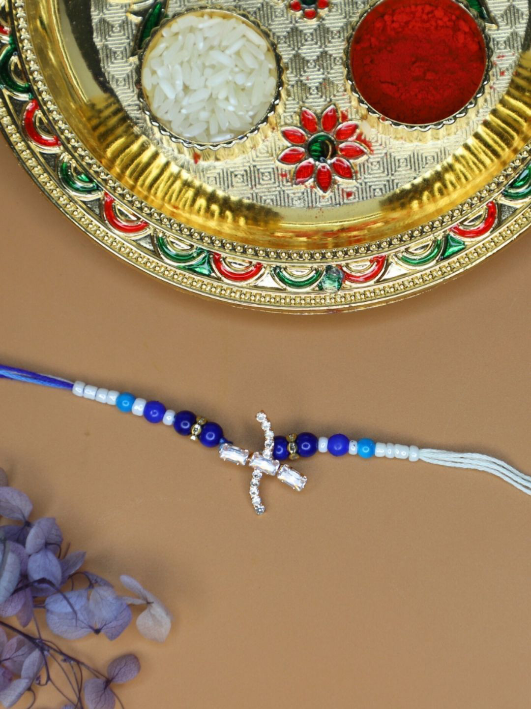 House of Pataudi Alphabet X Initial Rakhi With Roli Chawal & Greeting Card