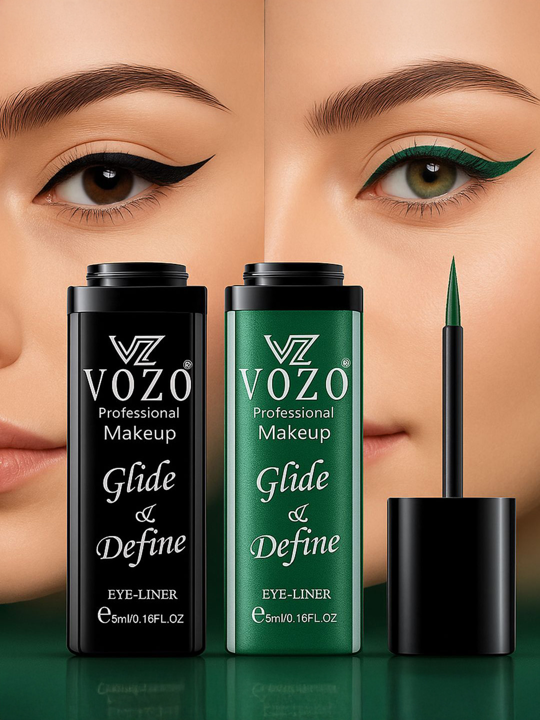 VOZO Set Of 2 Glide & Define Waterproof Liquid Eyeliner - 5 ml Each - Black - Green