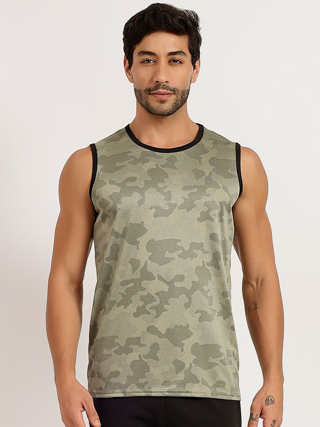 TQH Printed Round Neck Gym Vest TQH-Vest_Printed_823_Olive_S
