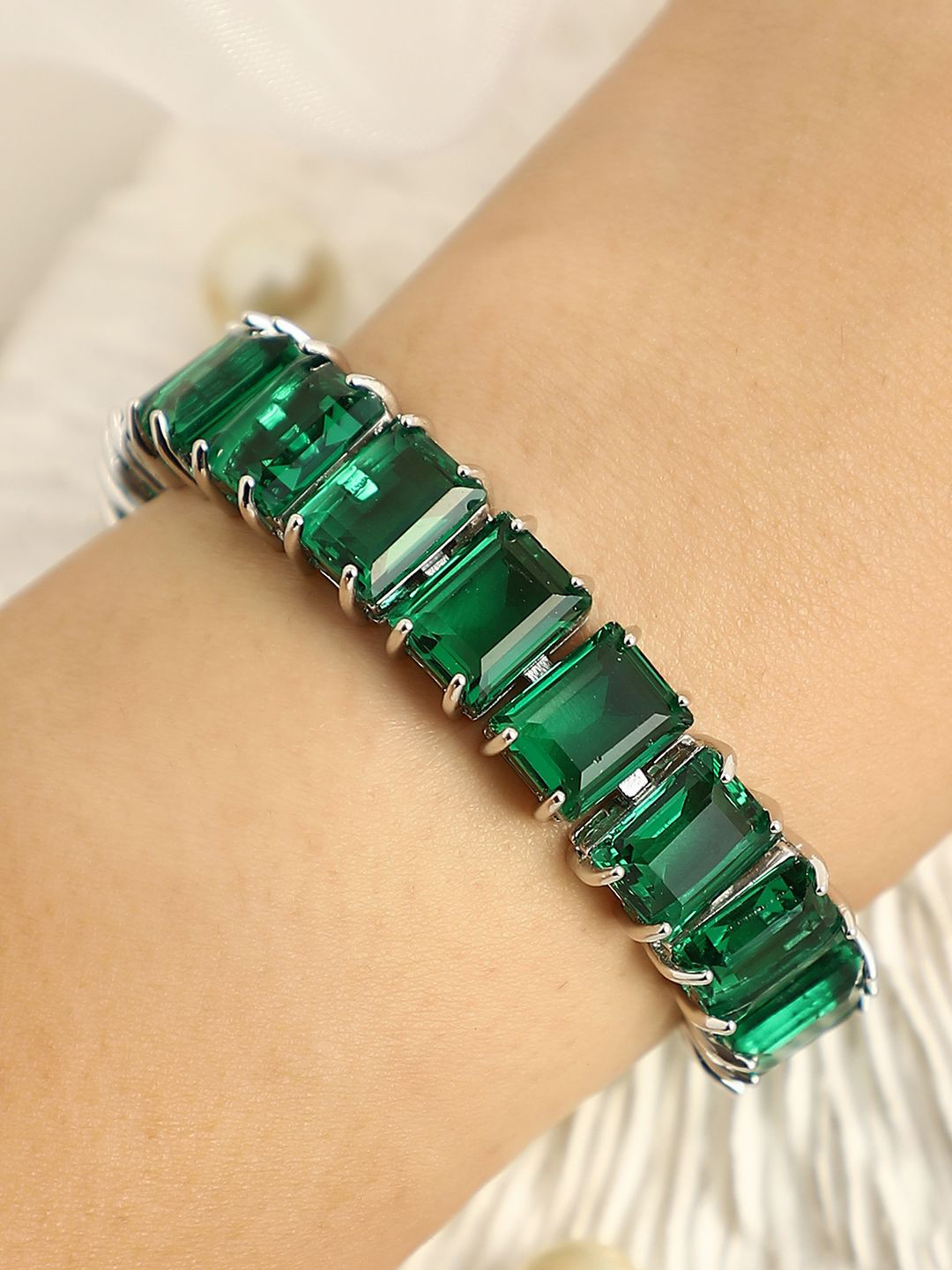SOHI Women Silver-Plated The Crystal-Quad Tennis Wraparound Bracelet