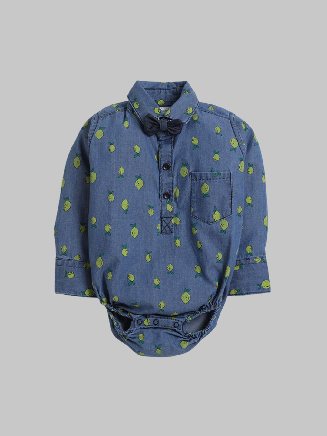 Polka Tots Infants Lemon-Printed Cotton Denim Bodysuit With Bow Tie