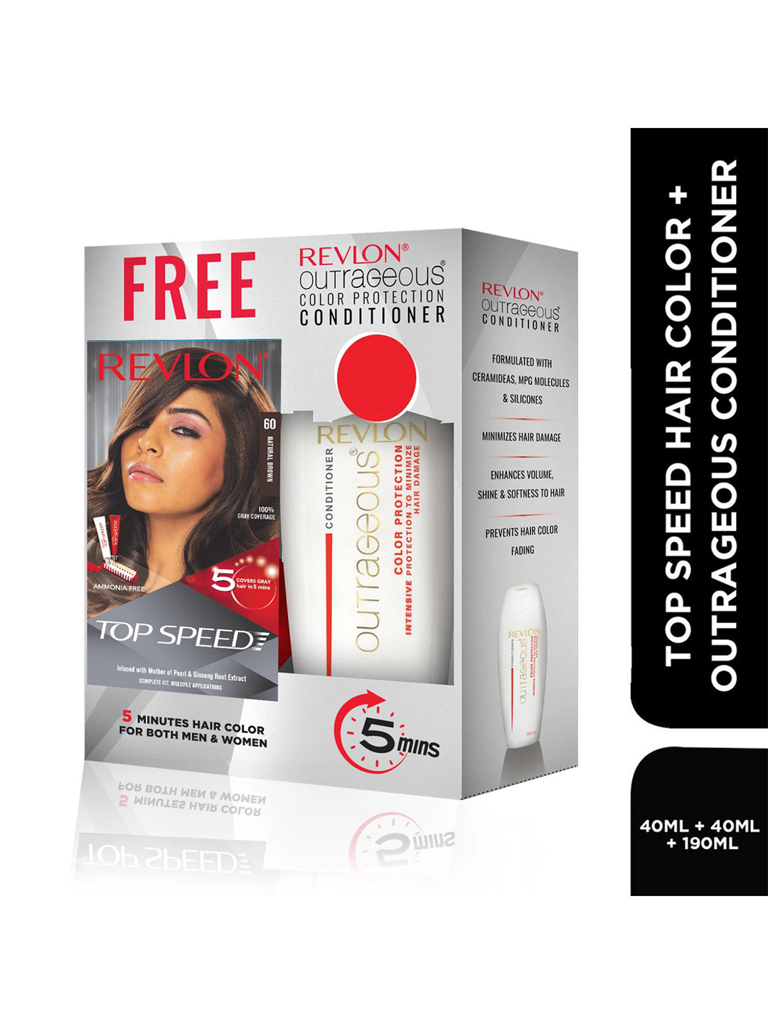 Revlon Set of Top Speed Hair Color - Natural Brown 60 & Free Outrageous Conditioner