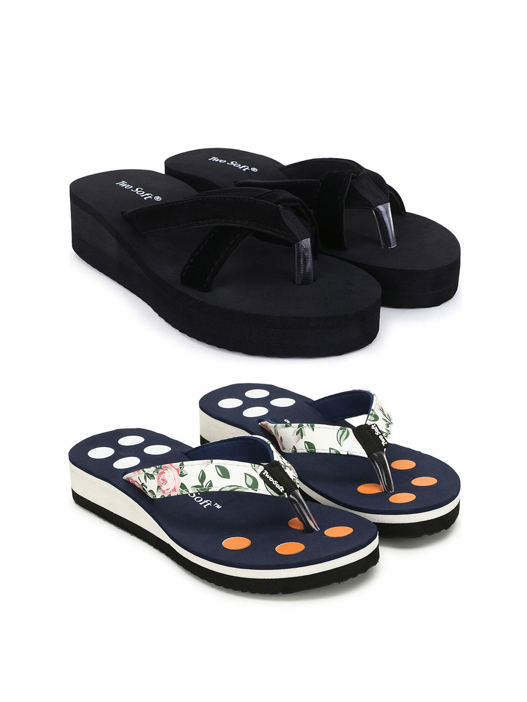 TWO SOFT Women Pack Of 2 Open Toe Comfort Heel Sandals