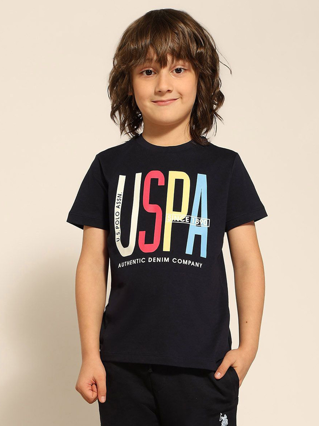 U.S. Polo Assn. Kids Boys Brand Logo Round Neck Pure Cotton T-shirt