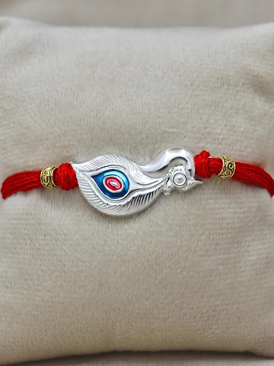 925 Silver Rakhi for Brother with Roli Kum Kum, Certificate and Greeting Card